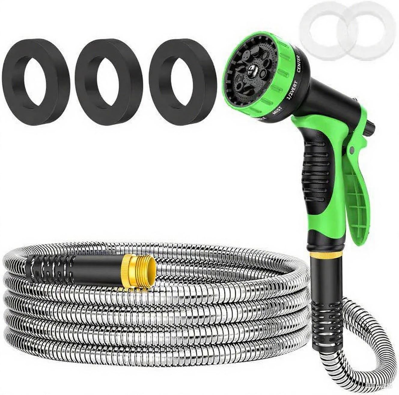 Metal garden water pipe, stainless steel flexible water pipe - non twisted heavy,rust and puncture resistant, suitable for courtyards and lawns (25FT)