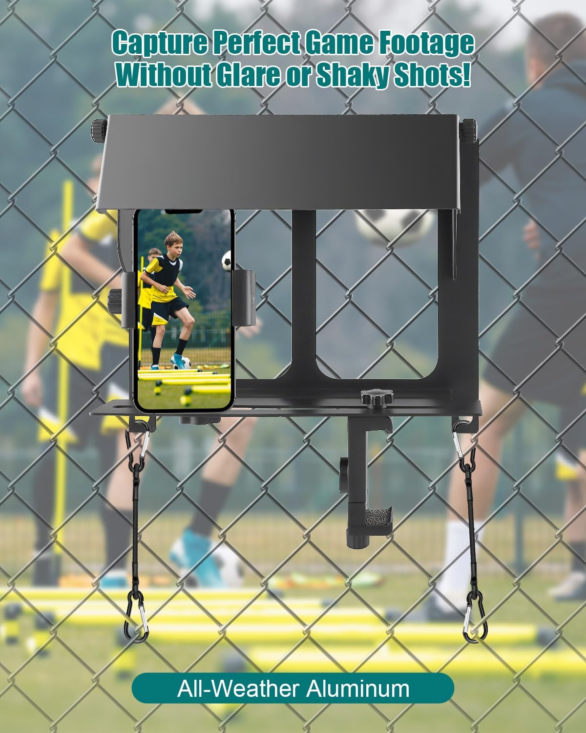 Phone Fence Mount with Adjustable Shade, Fence Clamp Holder Fits for iPhone, Android, GoPro, Gamechanger Mounting Kit Perfect for Recording Baseball Soccer Tennis Games