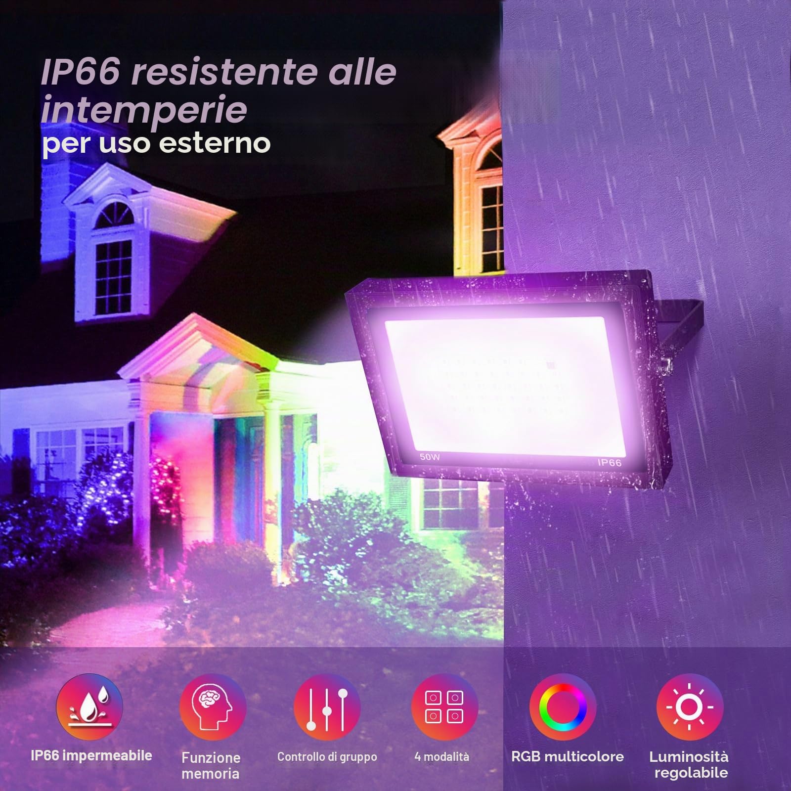 Faretto LED da Esterno 100W,RGB Faretti LED con telecomando,Faro LED RGB Cambia Colore Dimmerabile,IP66 Impermeabile Lampada da Esterno,Proiettore Luci Discoteca DJ Per Natale,Halloween,Festa