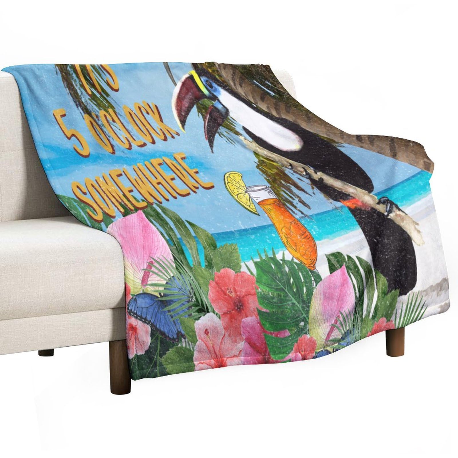 Couverture douce en peluche haut de gamme motif flamant rose et plage