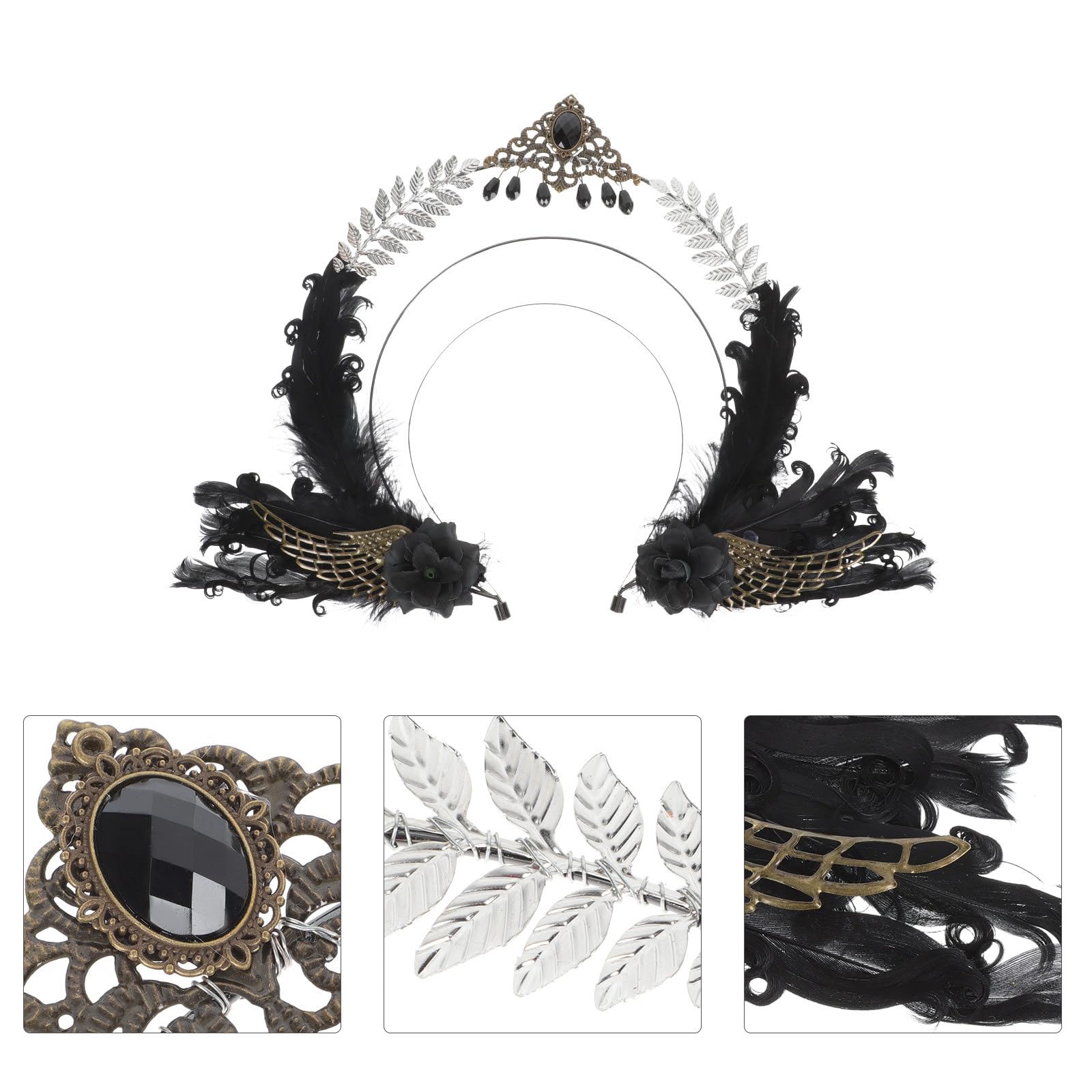 Vintage Haarreif mit Federn und Strasssteinen Eleganter Party Kopfschmuck aus Metall Delikate Dekoration Einfach zu Tragen für Halloween und Themenpartys