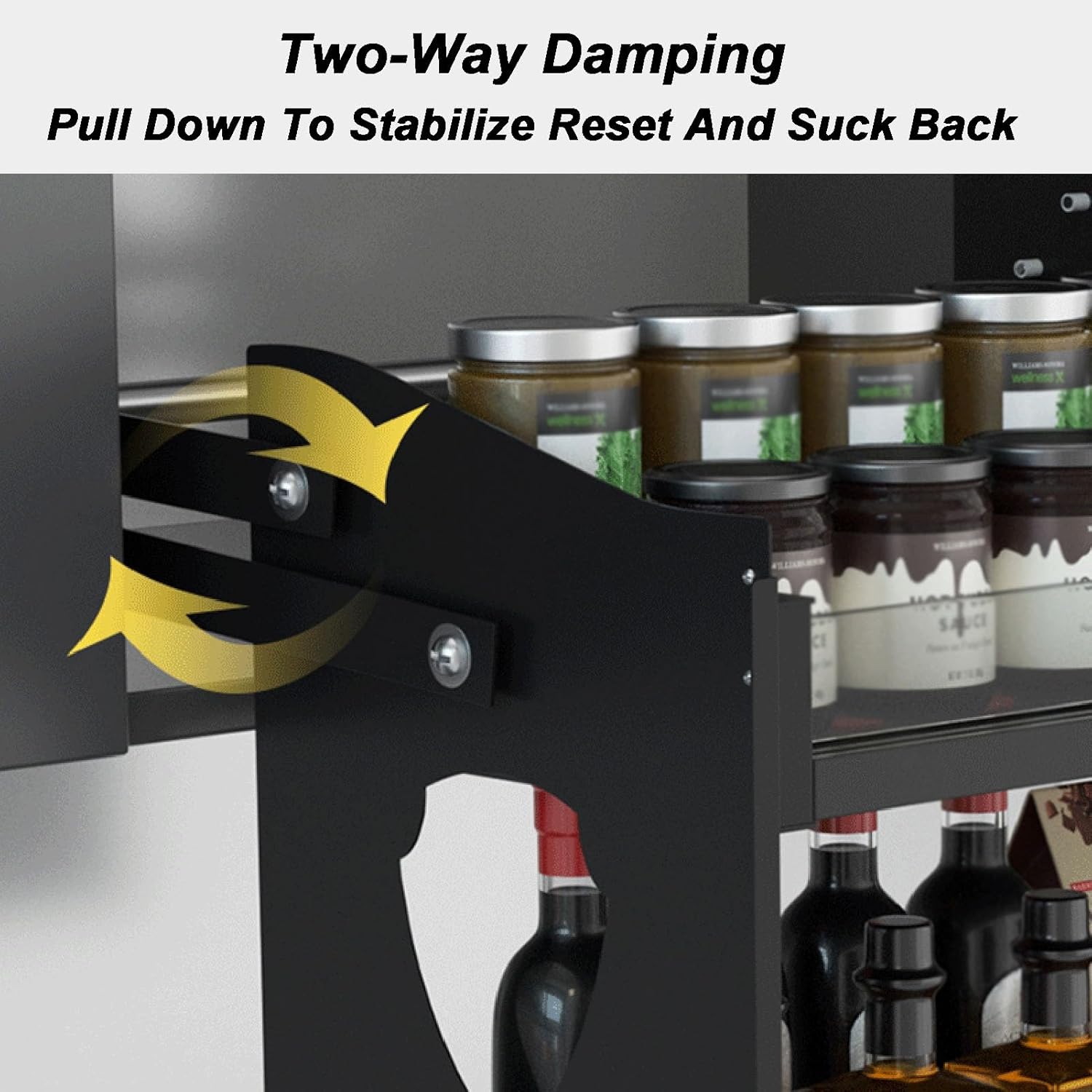 2 Tier Cabinet Pull Down Shelves,Aluminum Spice Rack Pull Down Cabinet Rack,Home Wall Cabinet Storage Lift Basket for Kitchen Bar Cafe Storage,Black-270x610x520mm