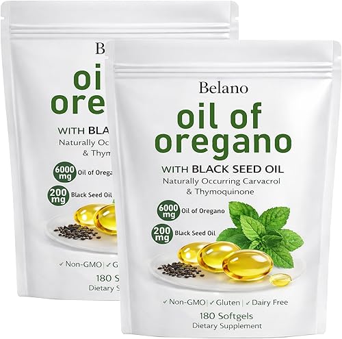 Belano Oregano Oil  Daily Wellness Support  300 mg Oregano Oil with Naturally Occurring Carvacrol  Non-GMO, Gluten & Dairy-Free  180 Count (2)