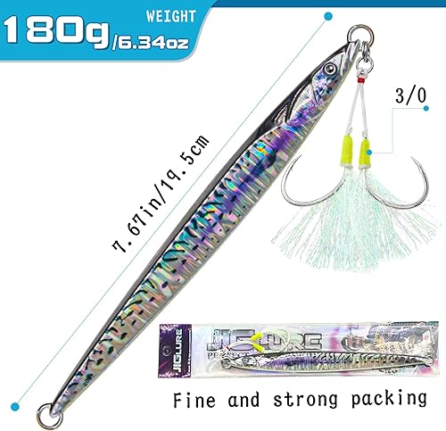 Miniatura 4 de Fishing Jigs Vertical Saltwater Jigs 6.35oz-7.05oz Metal Jigging Spoon Slow Jigging Pitching Fishing Lures with Assist Hooks for