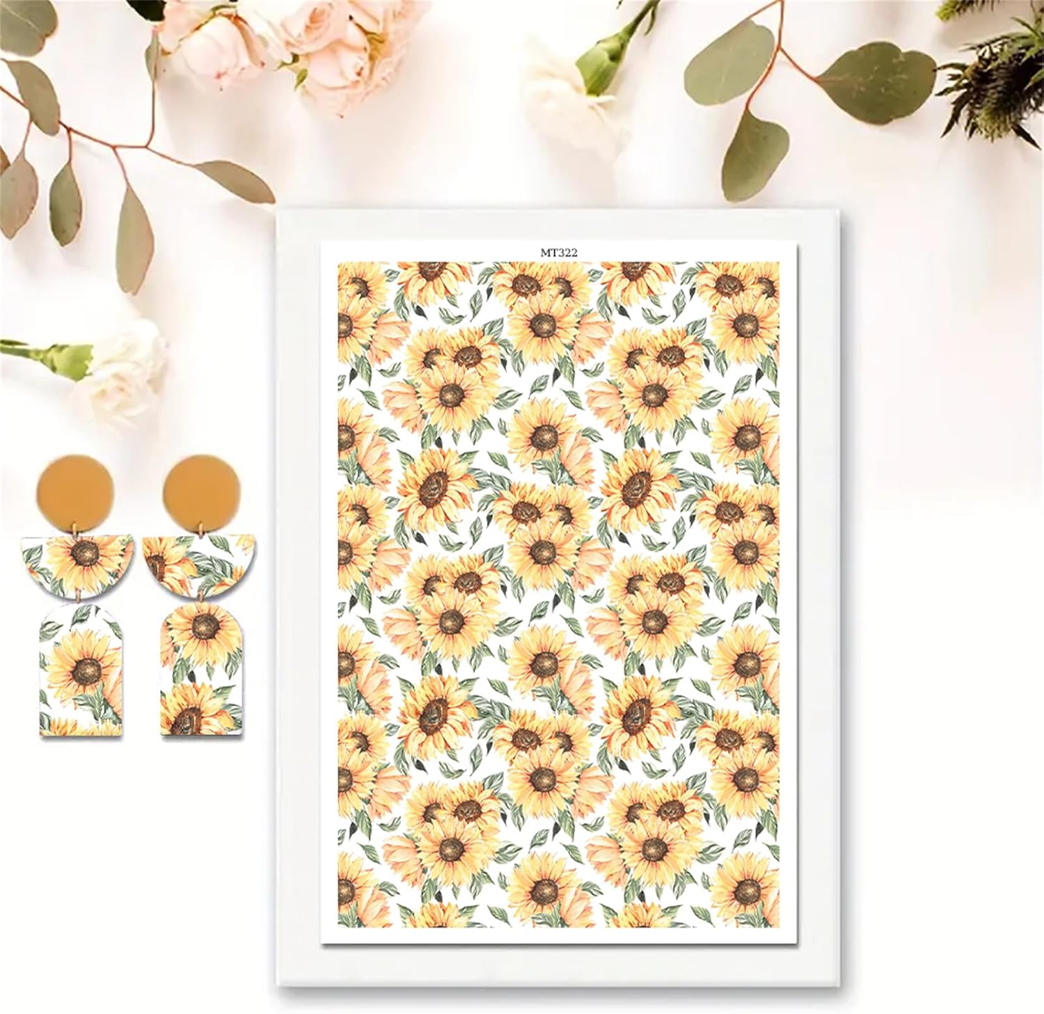 Briartw 10 Sheets Sunflower Polymer Clay Transfer Paper,Per Sheet 3.93inch x 5.82inch Polymer Clay Transfer Sheets for DIY Clay Jewelry Making Disposable Stickers