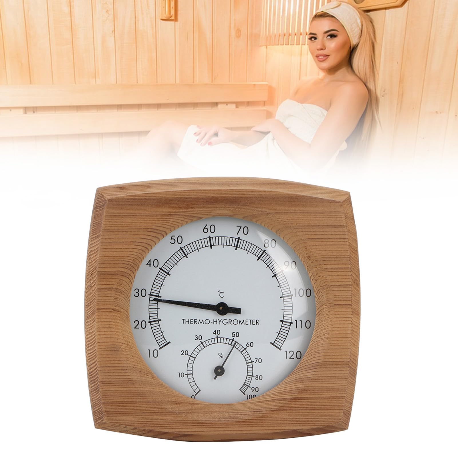 Termómetro Higrómetro 2 en 1 de Madera de Cedro para Sauna, Medidor de Temperatura y Humedad, 13x13.5 cm, Accesorio para Baños de Vapor y Spas
