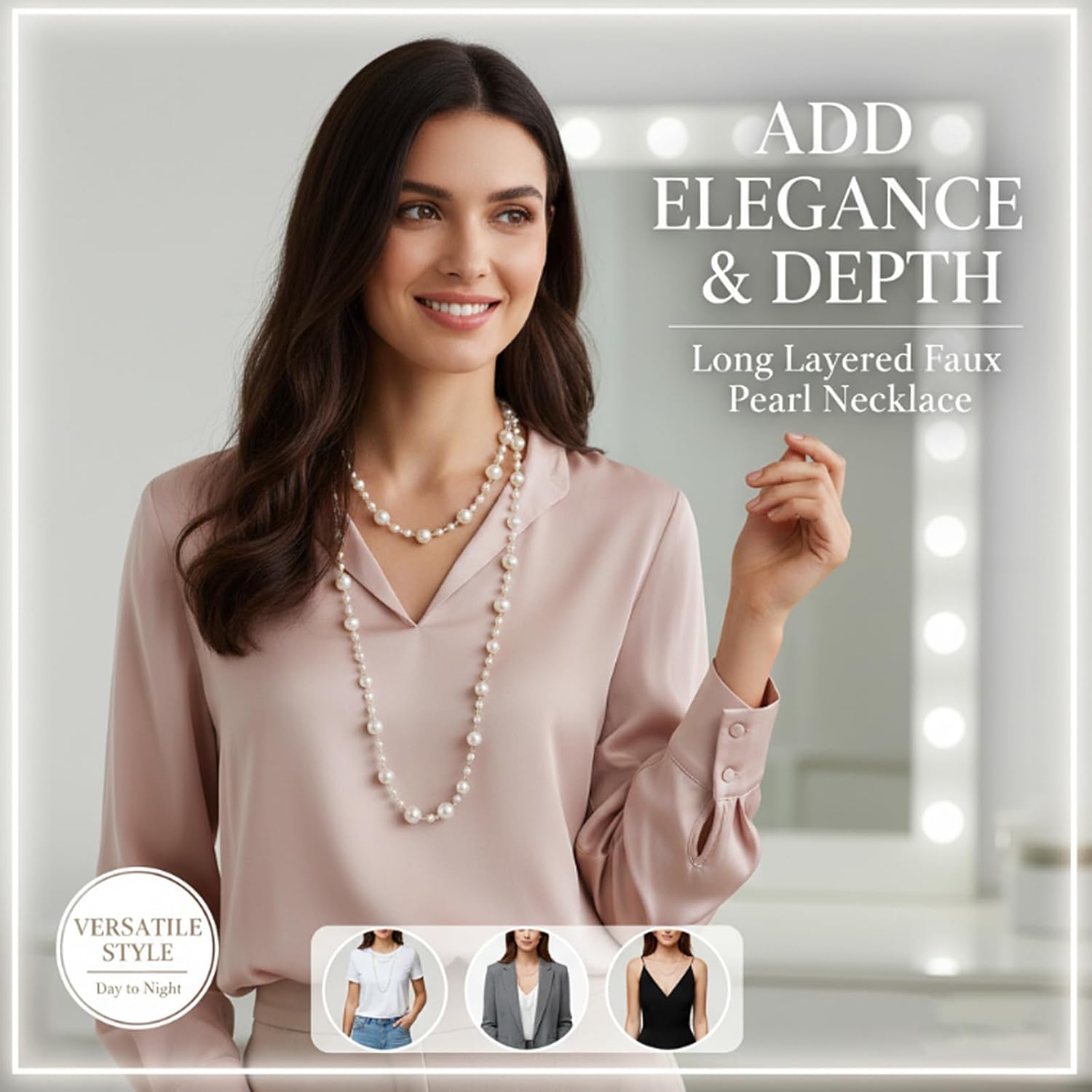 Long Pearl Necklaces for Women,Dainty Gold and Long Pearl Necklaces,Layered Pearls Necklace Statement Sweater Strand Chain Jewelry for Vintage Wedding Party Costume Jewelry Gifts - Image 4