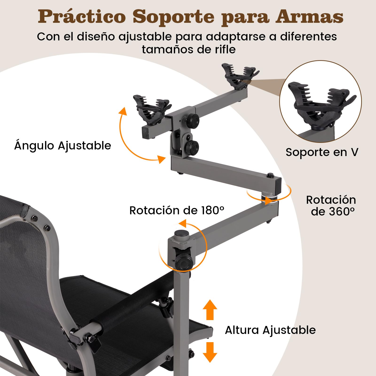 COSTWAY Silla de Caza Giratoria 360, Soporte para Arma, Patas y Reposabrazos Ajustables, Silla de Caza Plegable y Portátil con Correa para Hombro, Carga 150kg, 62 x 62 x 102 cm, Negro