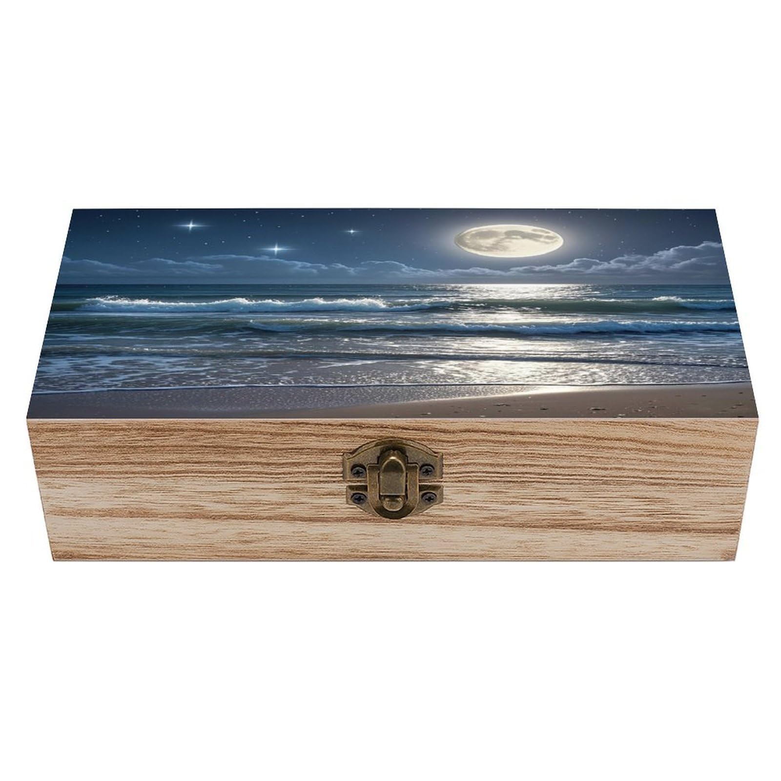 LZQPOEAS Night Ocean Wooden Box Storage Space to Organize Jewelry in A Beautiful Small Storage Box Decorative Card Boxes Memory Treasure Boxes for Crafts And Photo Storage