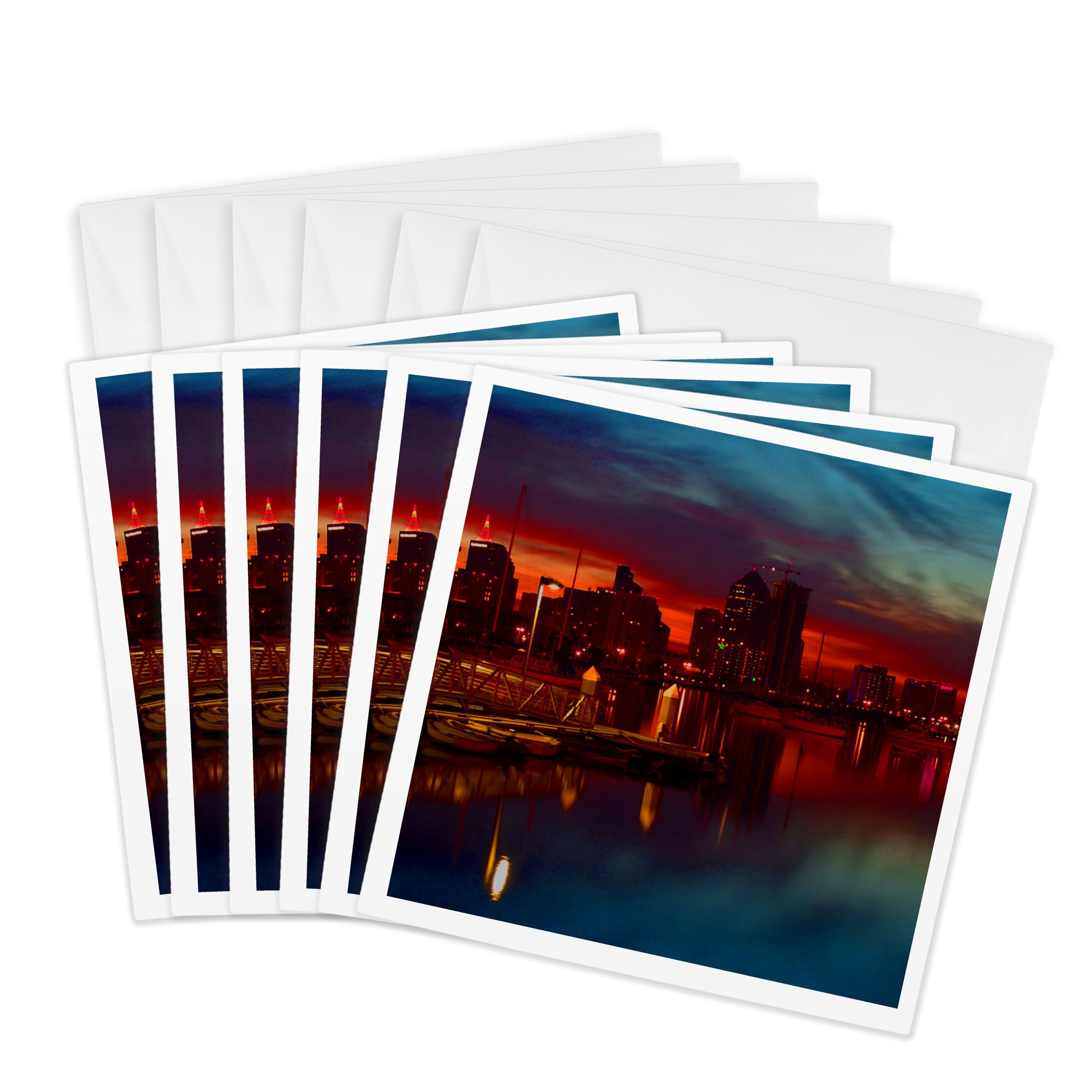 3dRose gc_21711_1 6 x 6-Inch "San Francisco Bay Sunset" Greeting Card (Pack of 6)