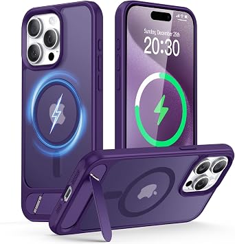 VENINGO Magnetic Case for iPhone 15 Pro Max Case 6.7" Compatible with Mag Safe, Military-Grade Protection with Built-in Kickstand,Skin Feeling,Ultra-Strong Magnets,Dark Purple