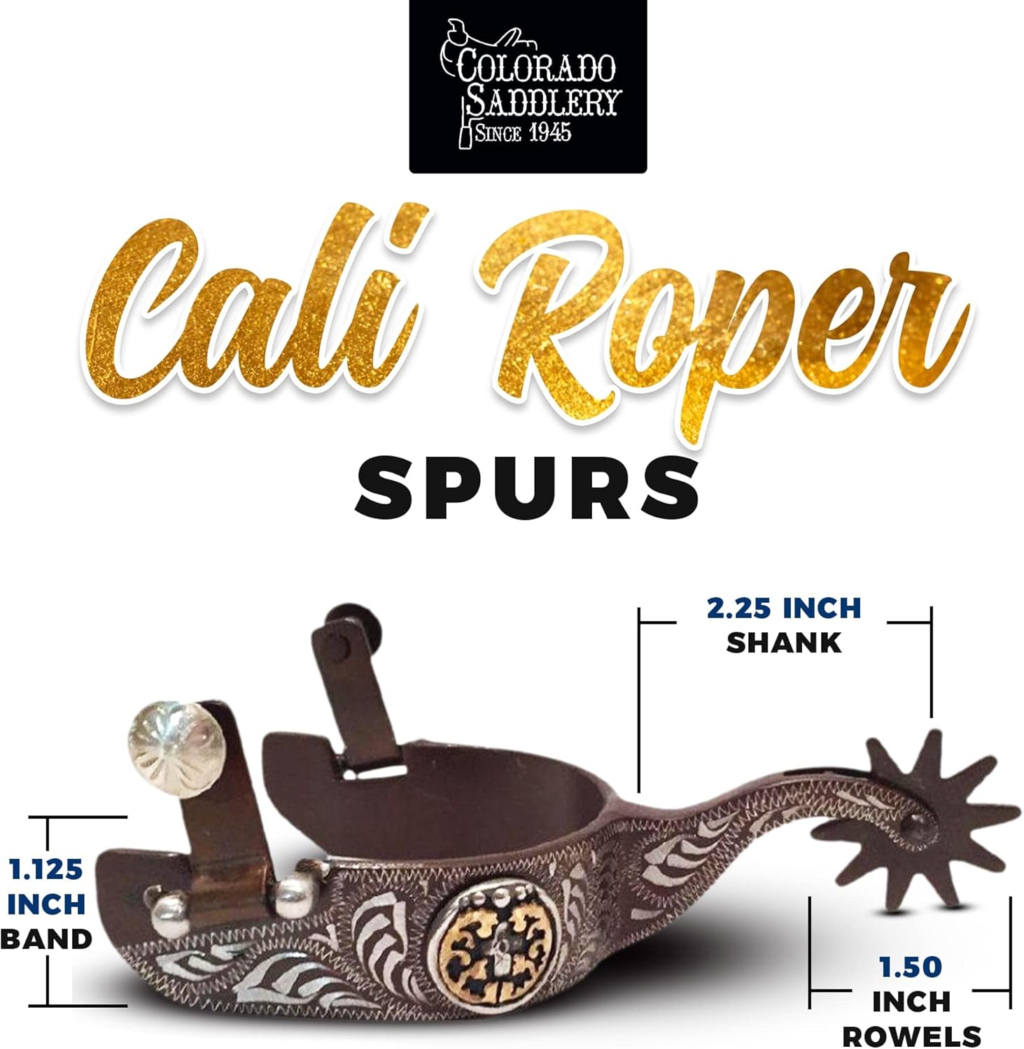 Colorado Saddlery Cali Roper Spurs for Men - Antique Brown, Stylish Boot Spurs with 1-1/2" Ten Point Rowels - Perfect for Trail Riding, Horse Tack, Outfitting - Comes in a Pair