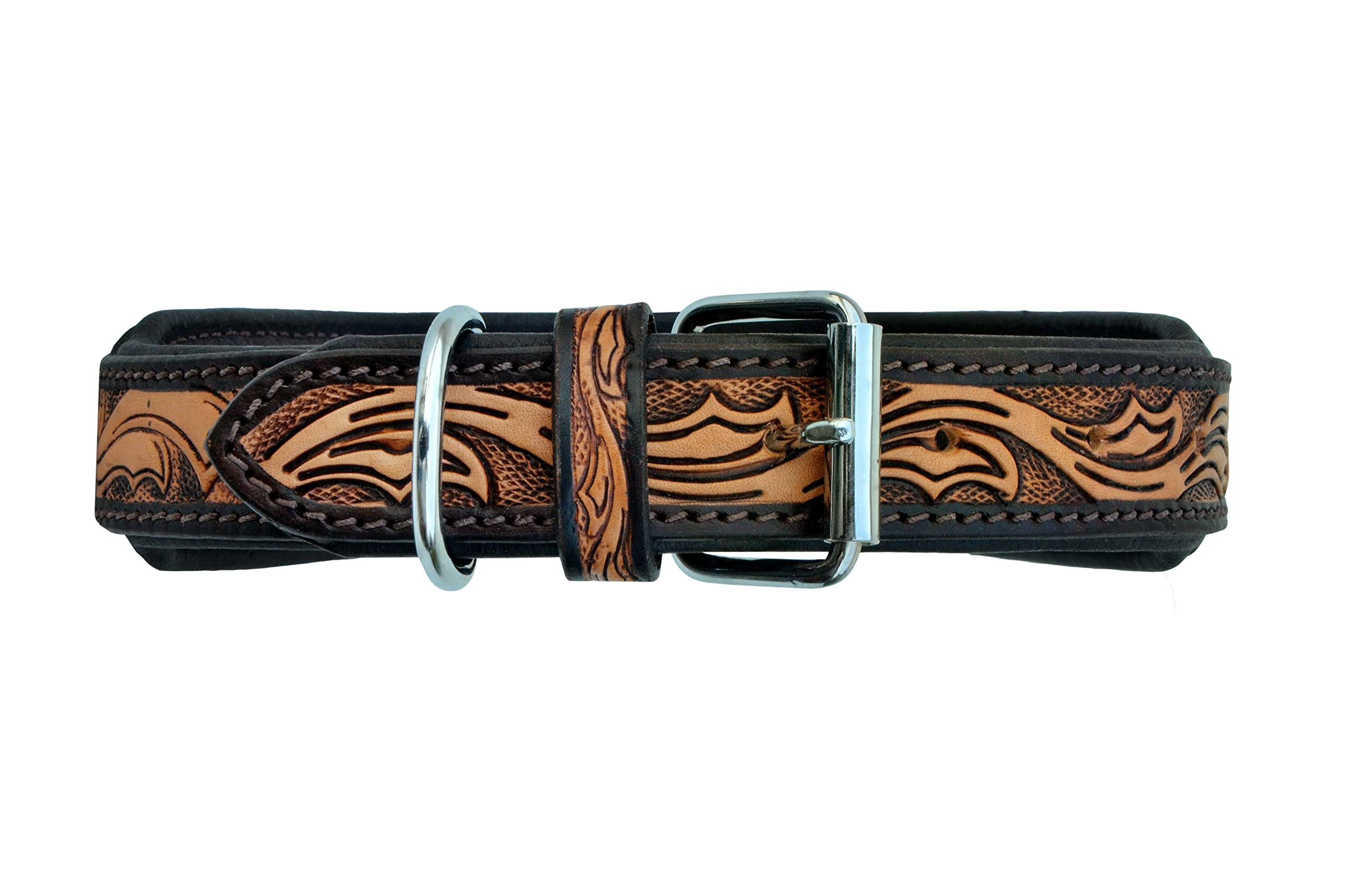 Affilare Leder-Hundehalsband, Western-Stil, strapazierfähig, handgefertigt, verstellbar, mit Perlen und gepolstert, weich für Welpen und große Hunde, 10AB009, Silber, Braun