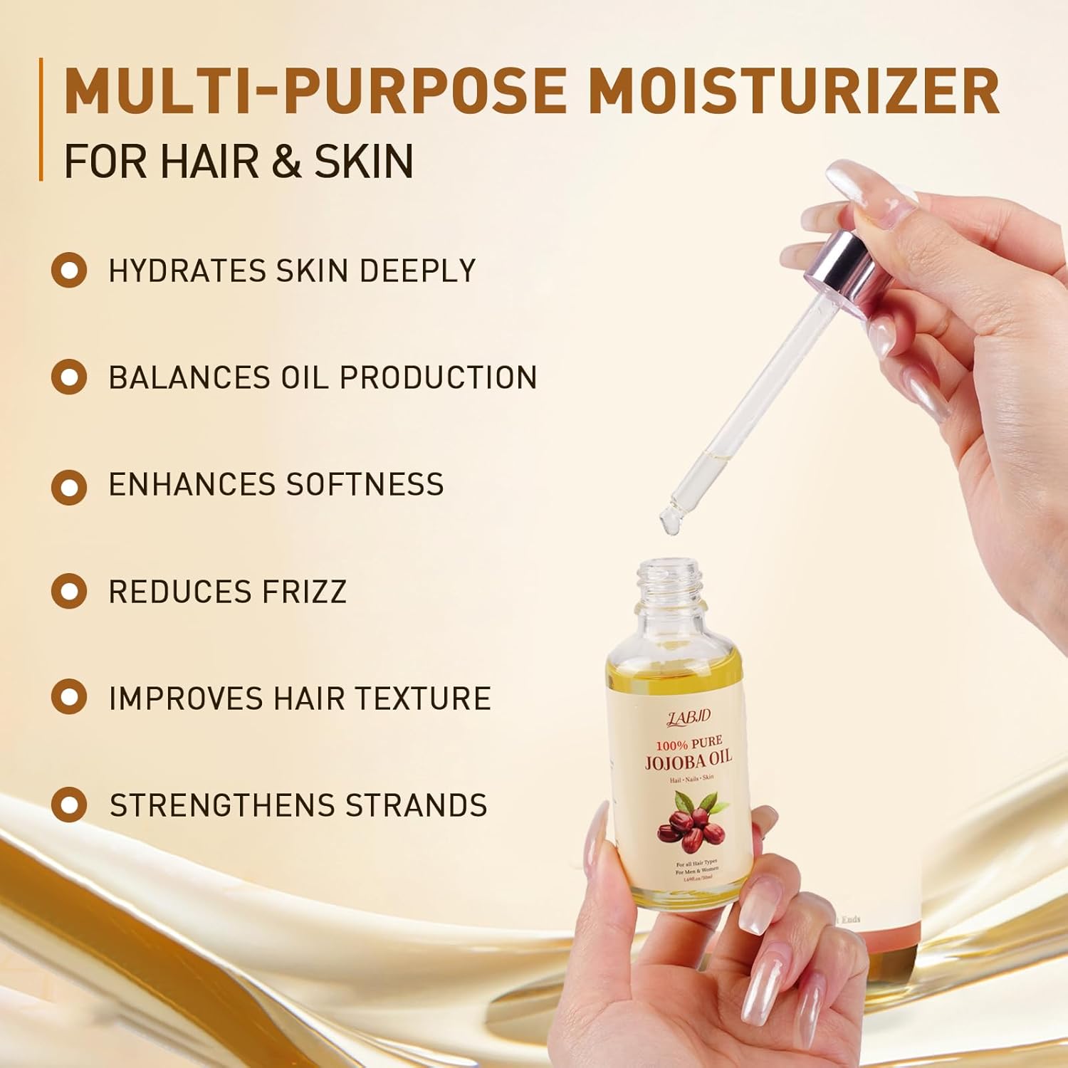 Organic Jojoba Oil 1.69 oz, 100% Natural Jojoba Oil for Hair, Skin, Face and Nails | Cold Pressed Unrefined, Glass Bottle, Hexane Free, Deep Moisturizing Body Oil