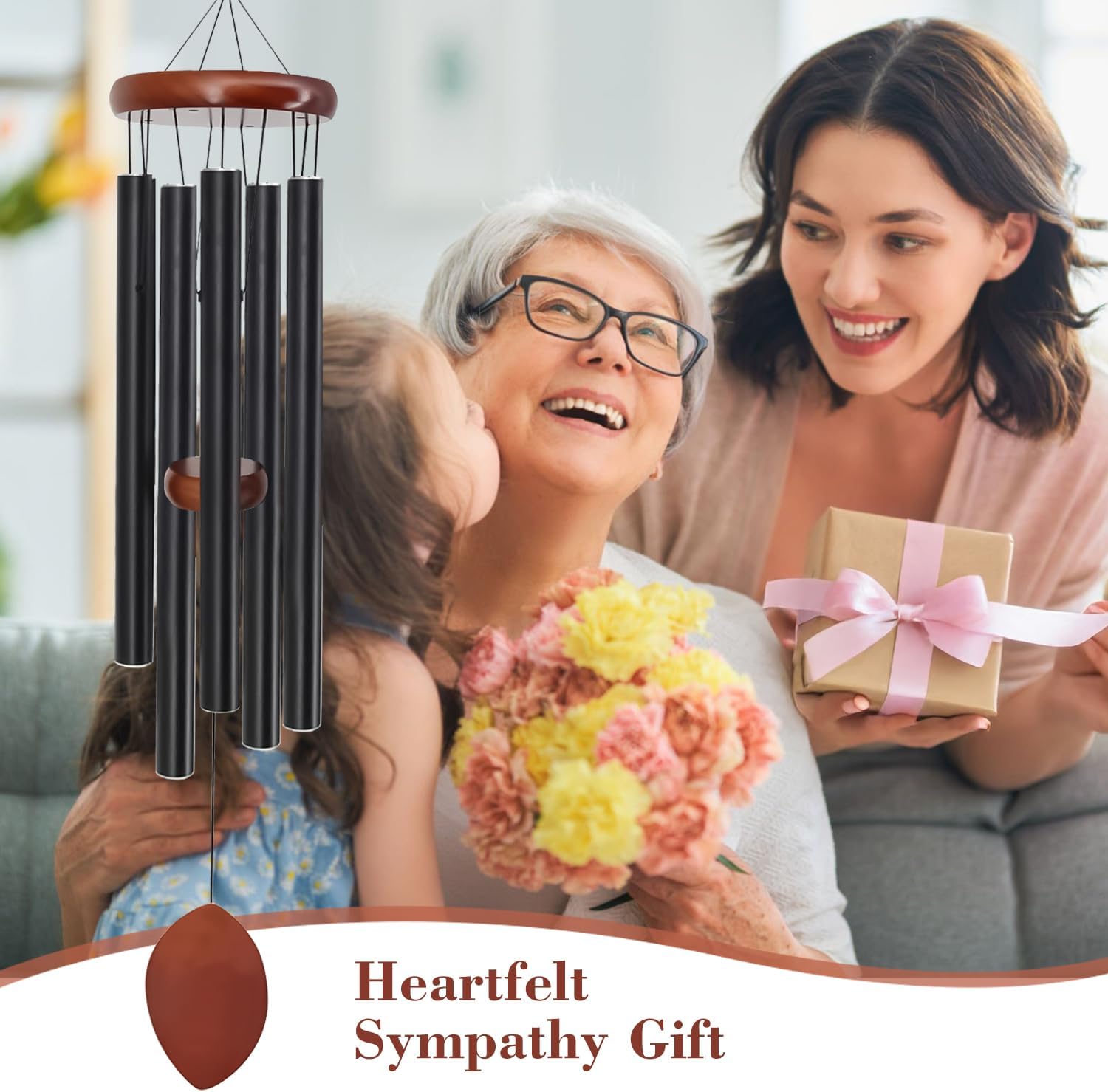 ASTARIN 36" Large Wind Chimes Outdoor – Deep Tone Memorial WindChimes with 5 Tuned Aluminum Tubes, Heavy-Duty Metal Wind Chime for Garden, Patio, Yard, Sympathy & Funeral Gift (Black)