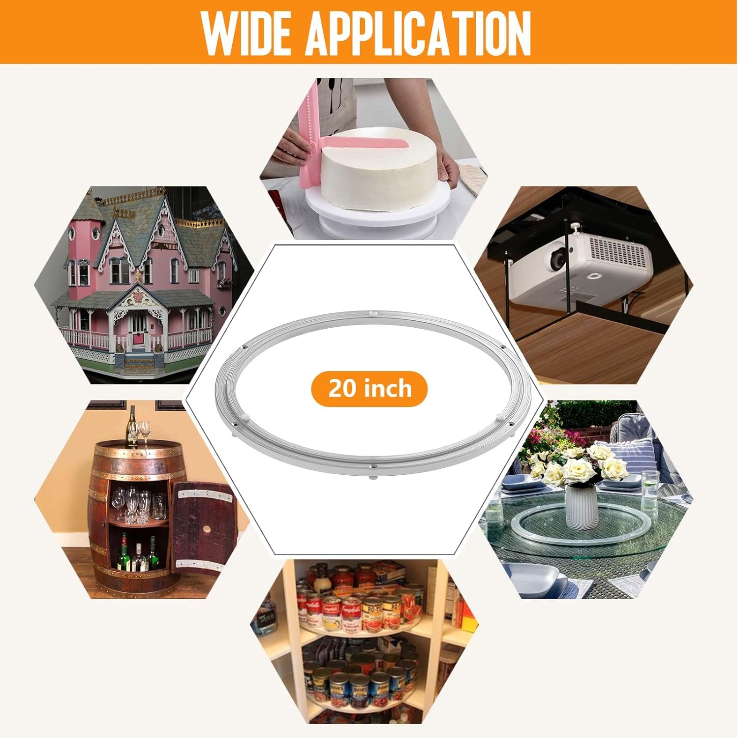 Heavy Duty Lazy Susan Turntable Bearing 20 Inch, 500lbs Capacity Rotating Swivel Plate for Round Table, Heavy Duty Swivel Base for Dining Room Kitchen