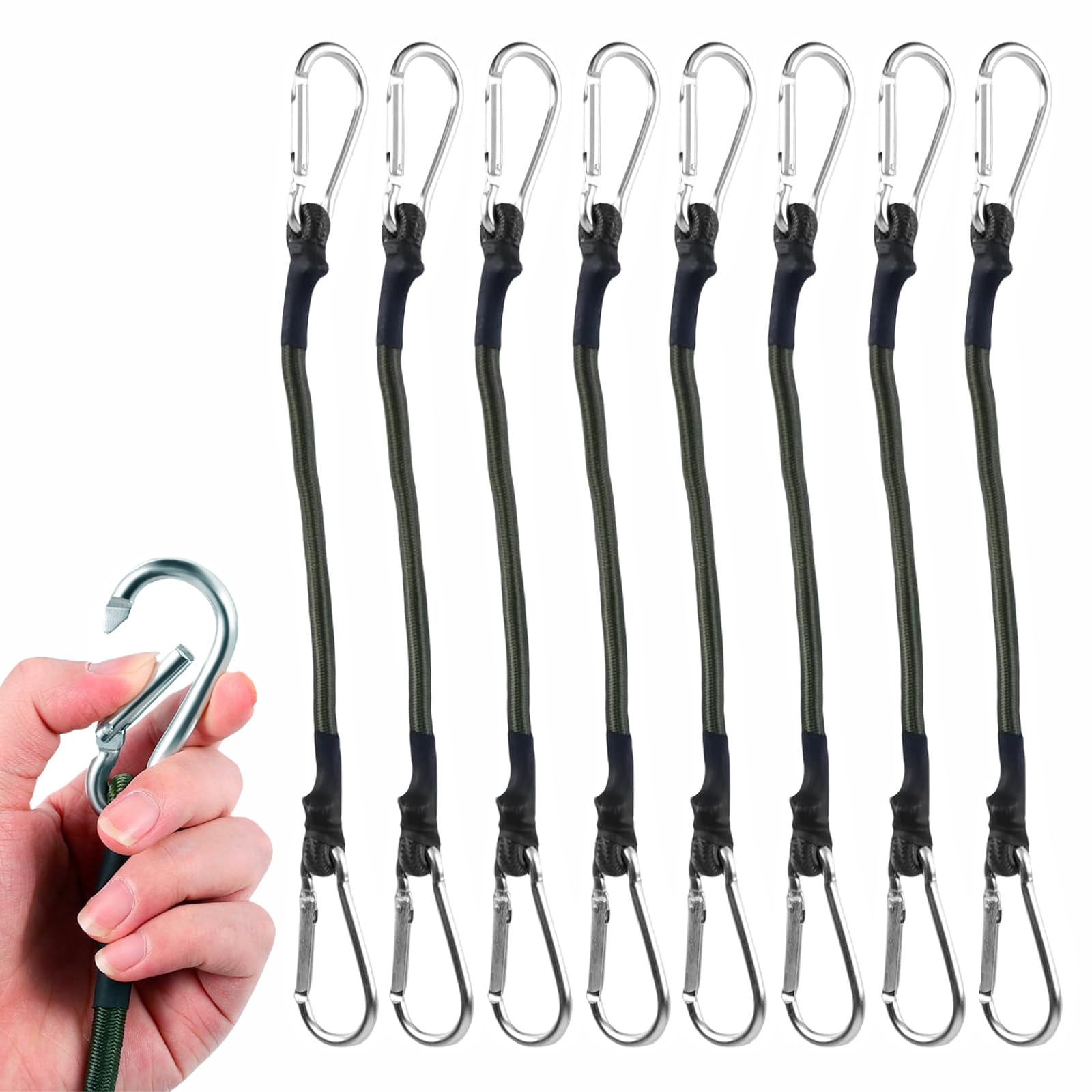 LSRVNM 8 PCS Bungee Cords with Carabiner Clips, 30cm Expander with Carabiner Hook