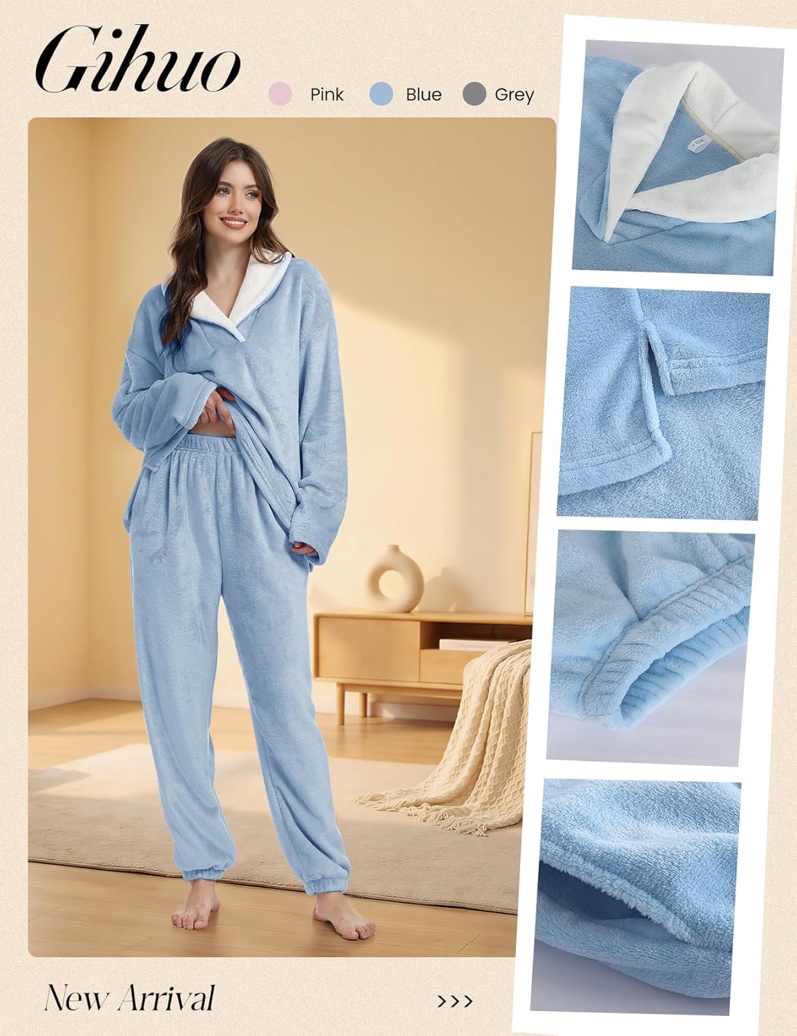Gihuo Womens Flannel Pajama Sets Fluffy Sleepwear Fuzzy 2 Piece Pjs Set Fleece Plush Lounge Set - Image 7