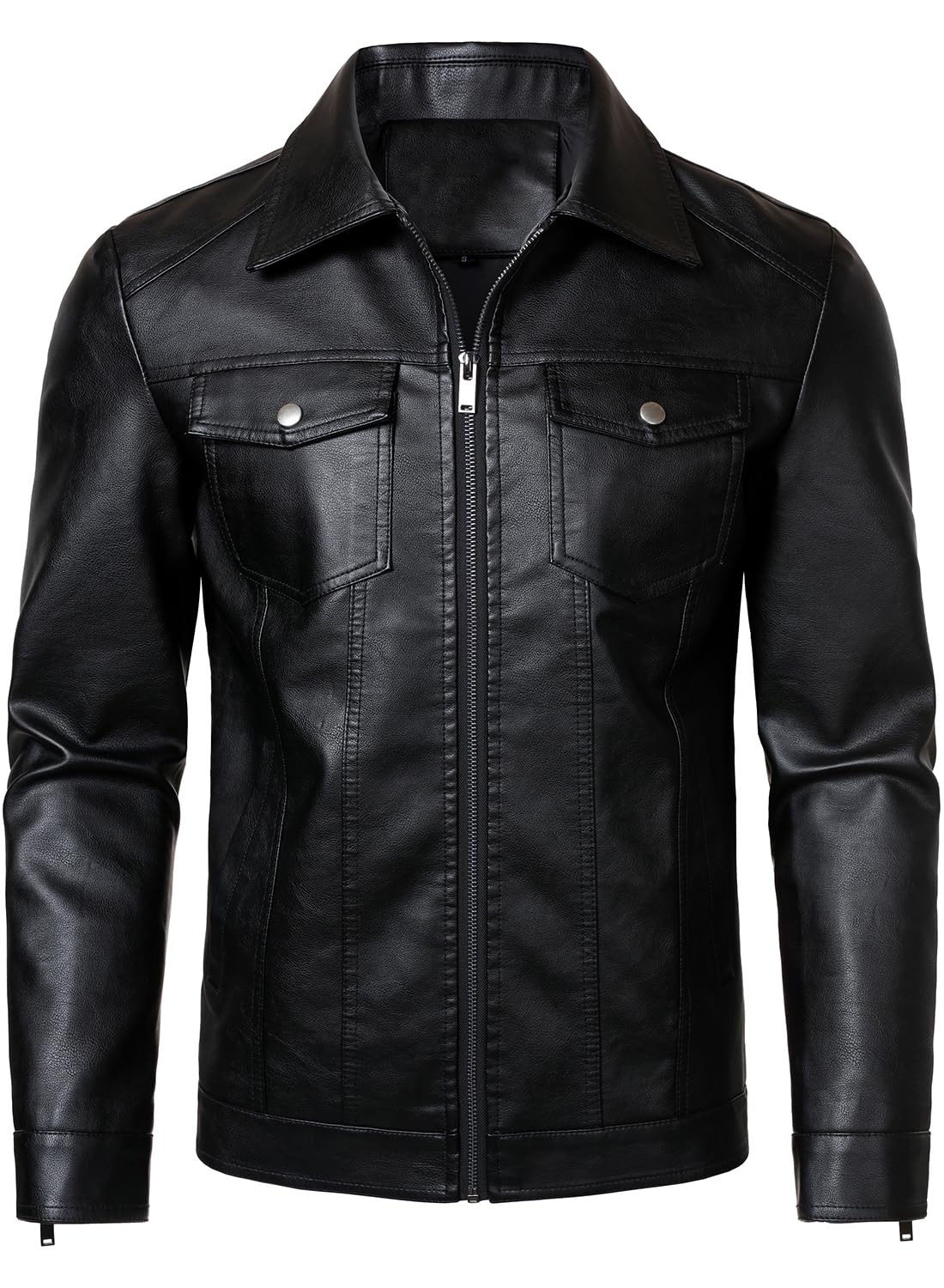 HOOD CREW Chaqueta de cuero para hombre, chaqueta de motociclista, casual, ligera, de piel sintética