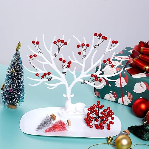 Miniatura 3 de cnomg Bayas artificiales de acebo en tallos de alambre 500 tallos con 1000 bayas falsas de 0315in para decoración de árboles corona manualidades