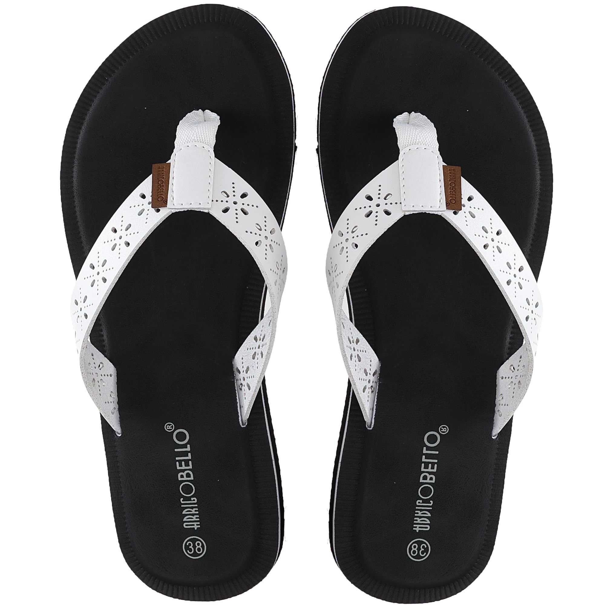 ARRIGO BELLO Flip Flops Damen Zehentrenner Aushöhlen Elegante Badelatschen PU Leder Sommer Hausschuhe Indoor Outdoor Beach Pool Größe 36-41