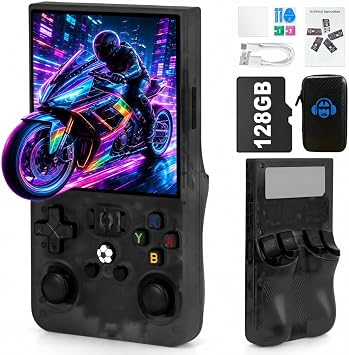 R36MAX Handheld Game Console - 4.0-Inch Screen, Support 22000+Classic Games,128G TF Card,Portable Console with Open Source System,4000mAh Battery,Birthday Gift for Adult or Partner - Black