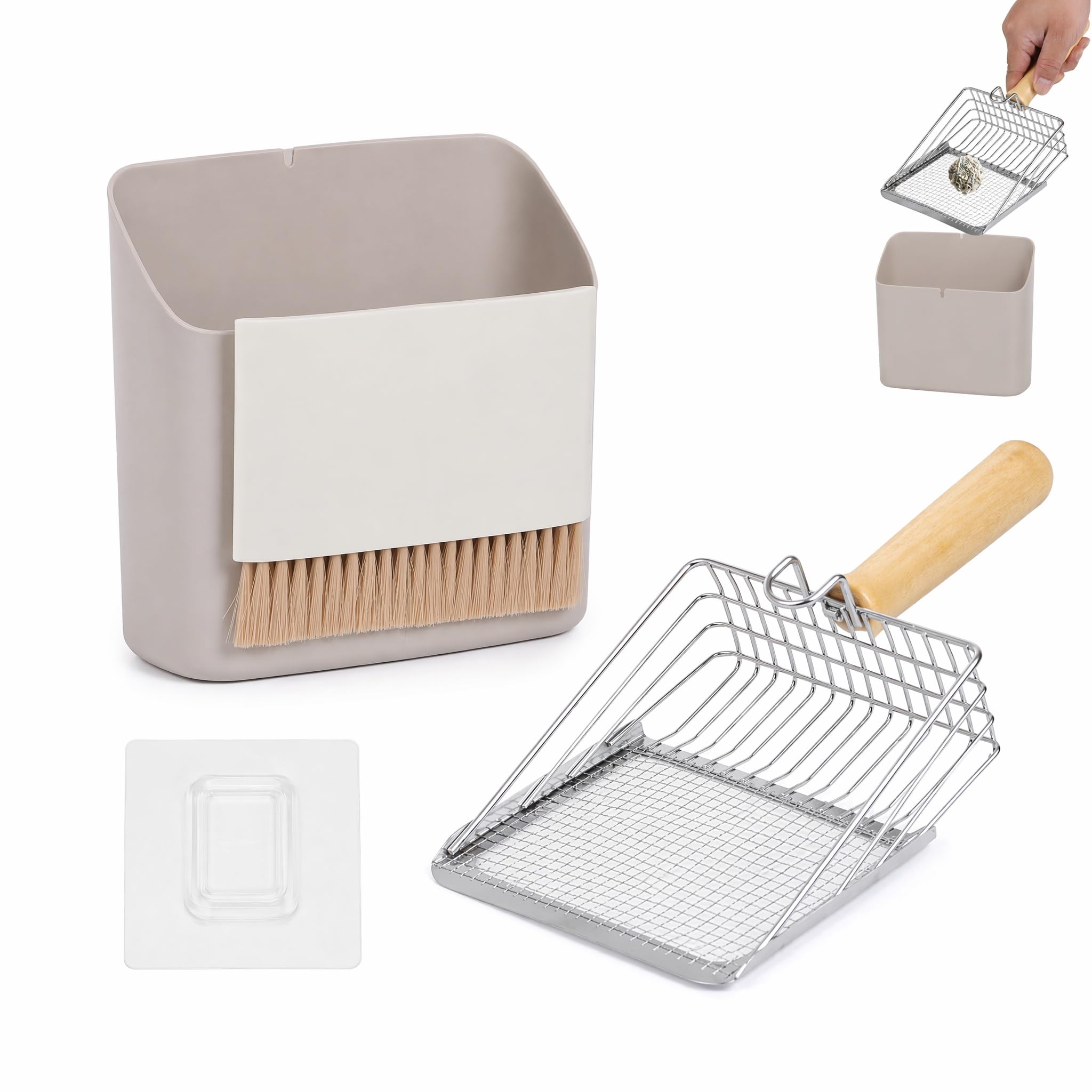 Qixkuric 3 Pcs Cat Litter Scoop with Holder, 27.5 × 14 × 13.5cm (Stainless)