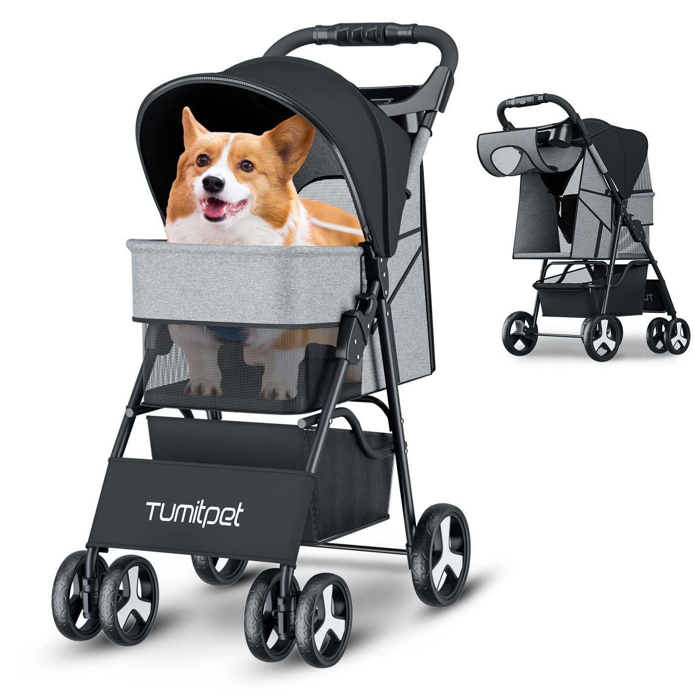 Pet Stroller Dog Cat Travel Carriers OneHand Folding Pet