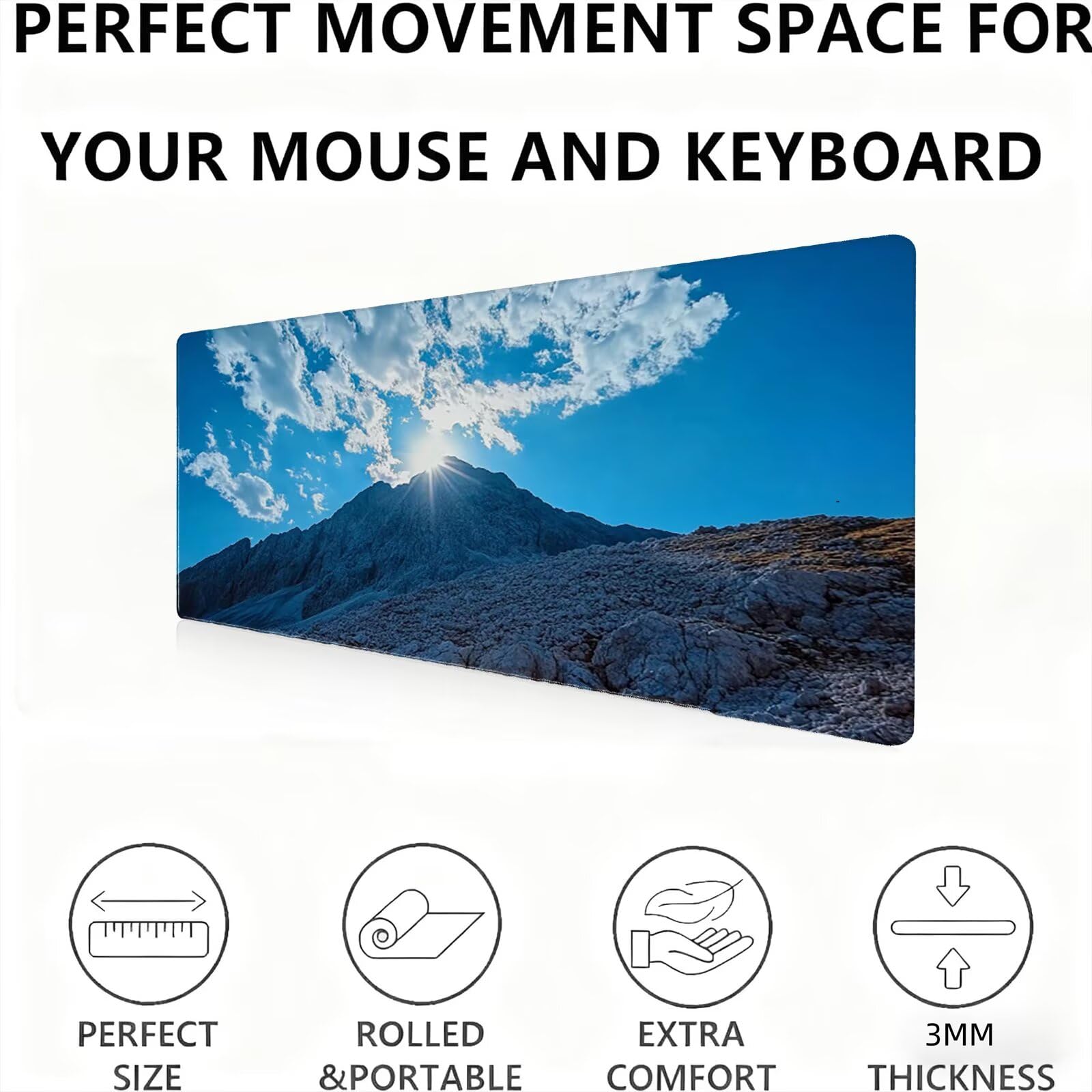 Podkładka pod mysz górską/krajobraz XXL 1200 x 600 mm duża podkładka pod mysz szyte krawędzie wodoodporna antypoślizgowa duże rozszerzone akcesoria biurowe do komputera, przenośny poprawia dokładność
