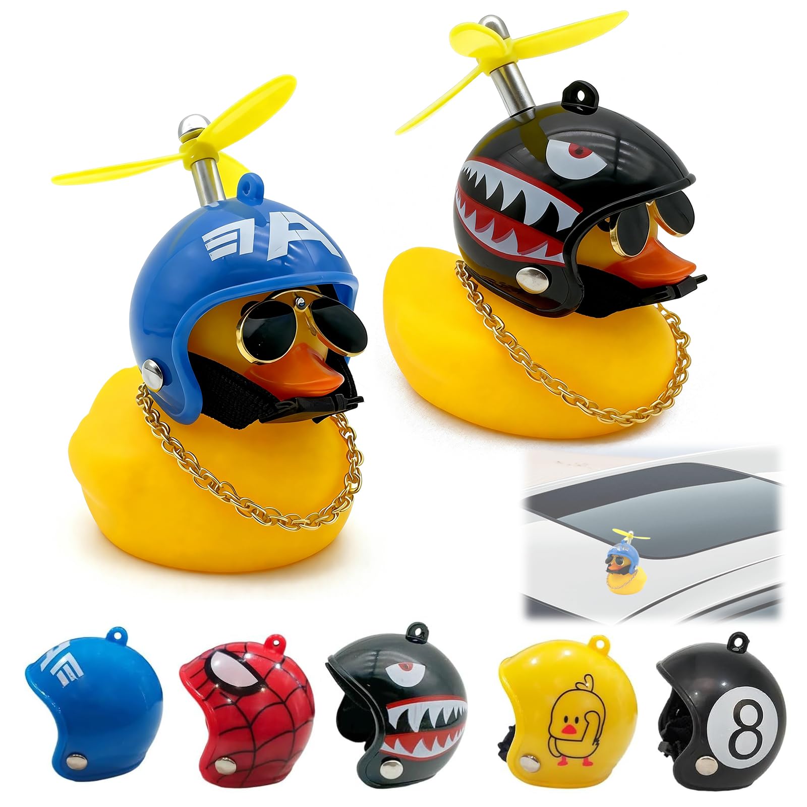 7 Set Scooter Accessories and Bike Accessories, Includes Yellow Duck Bike Bells, Helmet with Propellers, Scooter and Motorcycle Room Decorations, Fun Ride Gear for Outdoor Use