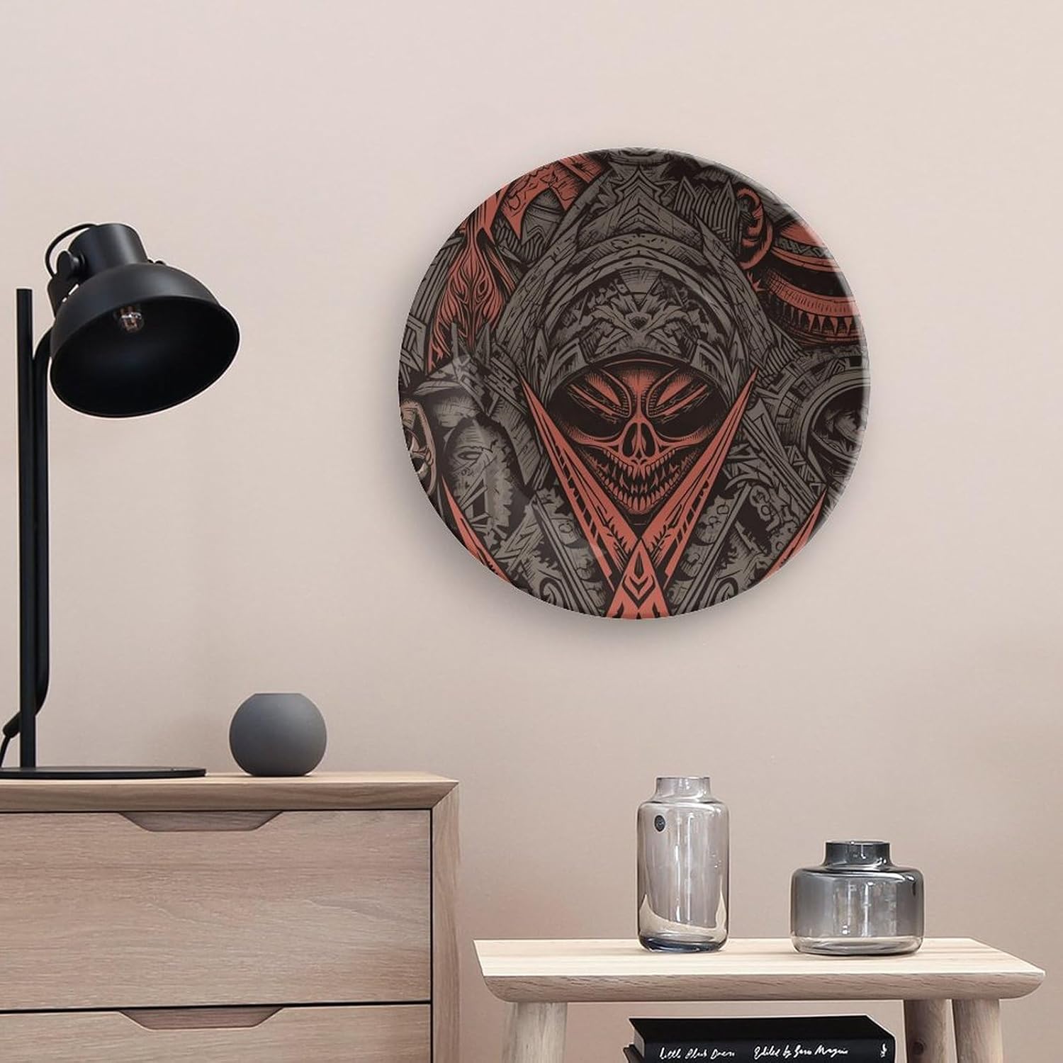 Horror Style Pictures Decorative Plates for Display Round Porcelain Plate Living Room Table Ceramic Hanging Decorative Plate Art Decor for Living Room Table with 1 Display Stand 10inch