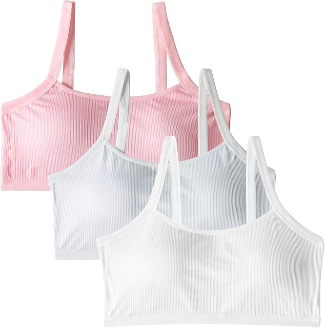 EDS Service Crop Top Bra for Girls, Soft Cotton First Teen Girls Bra, Kids Training Bra Threaded Type with Removable Pad for Age 10-16 Years (3 Pack)
