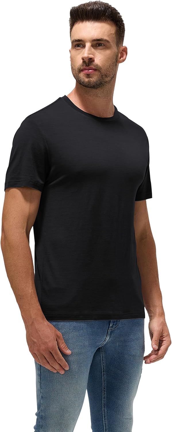 Men’s 100% Merino Wool T-Shirt, Lightweight Temperature-Regulating Base Layer for Everyday Wear