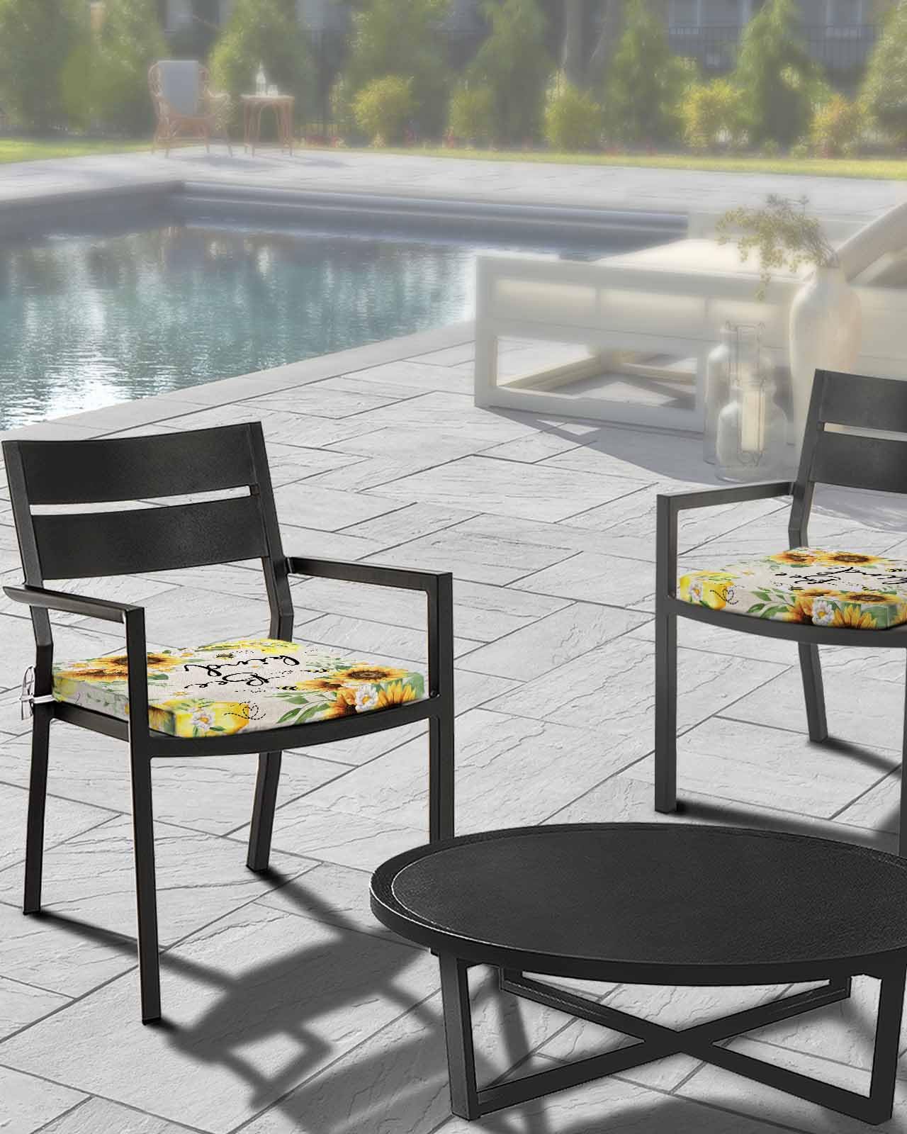 Edwiinsa Bee Sunflower Indoor/Outdoor Seat Cushions Cover,Waterproof Patio Chaise Lounge Cushion Cover for Beach Pool Side Chair Cushions 22x20x4 Pieces Farmhouse Eucalyptus Leaves Spring Summer