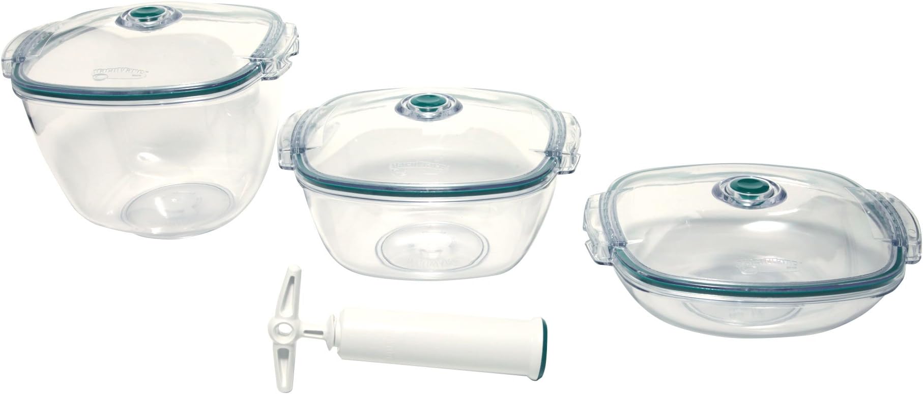 Vacuware DeliKeeper - 3-Piece High Strength Food Storage Containers (80 oz, 48 oz, 28 oz) with Manual FreshPump Vacuum Sealer - Quality Made in the USA