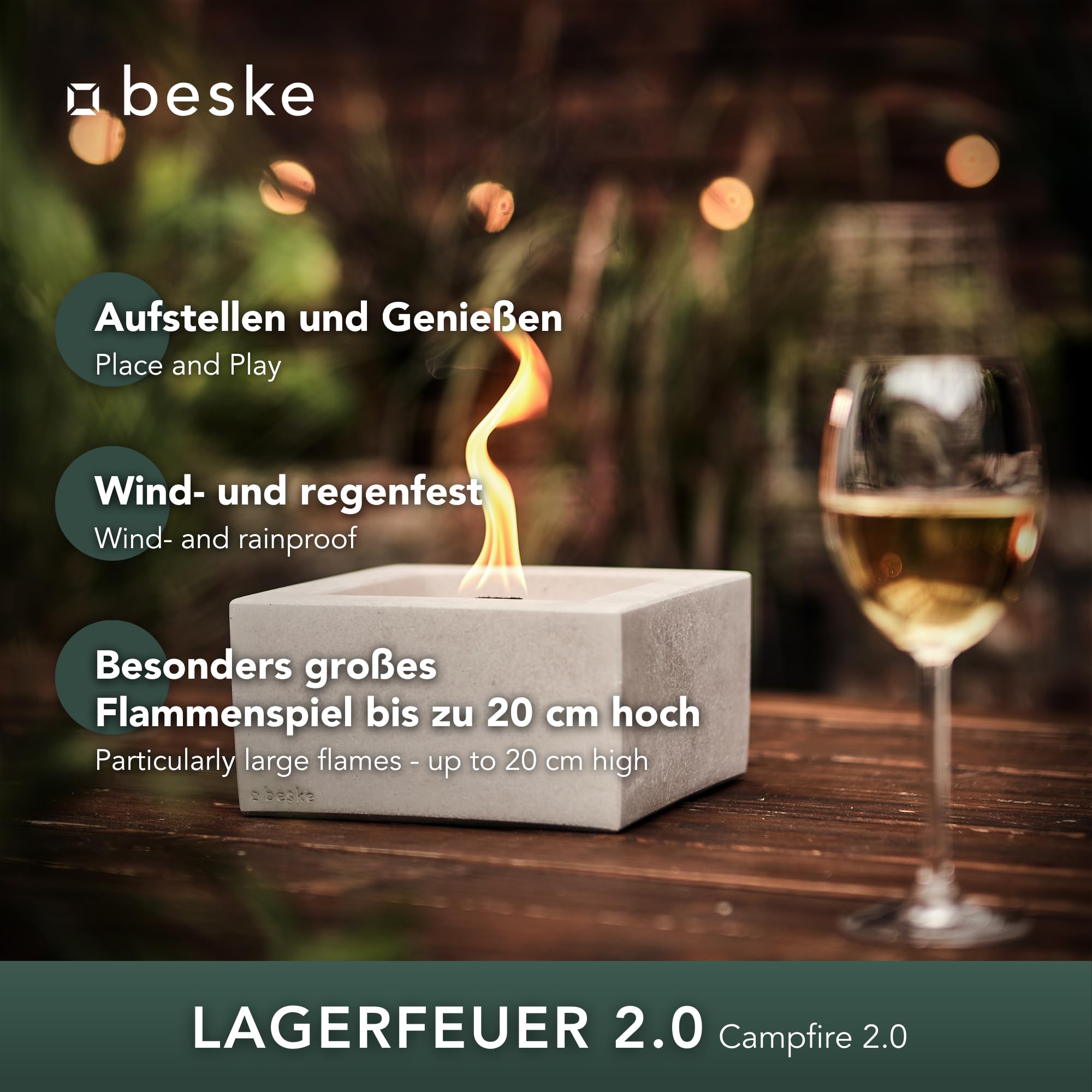 Das Original der Beske-Manufaktur | Modell 'Kula' | 20 x 20 x 11 cm mit Dauerdocht | Wiederbefüllbare Fackel | Unendliche Brenndauer | Recycling von Kerzenwachs