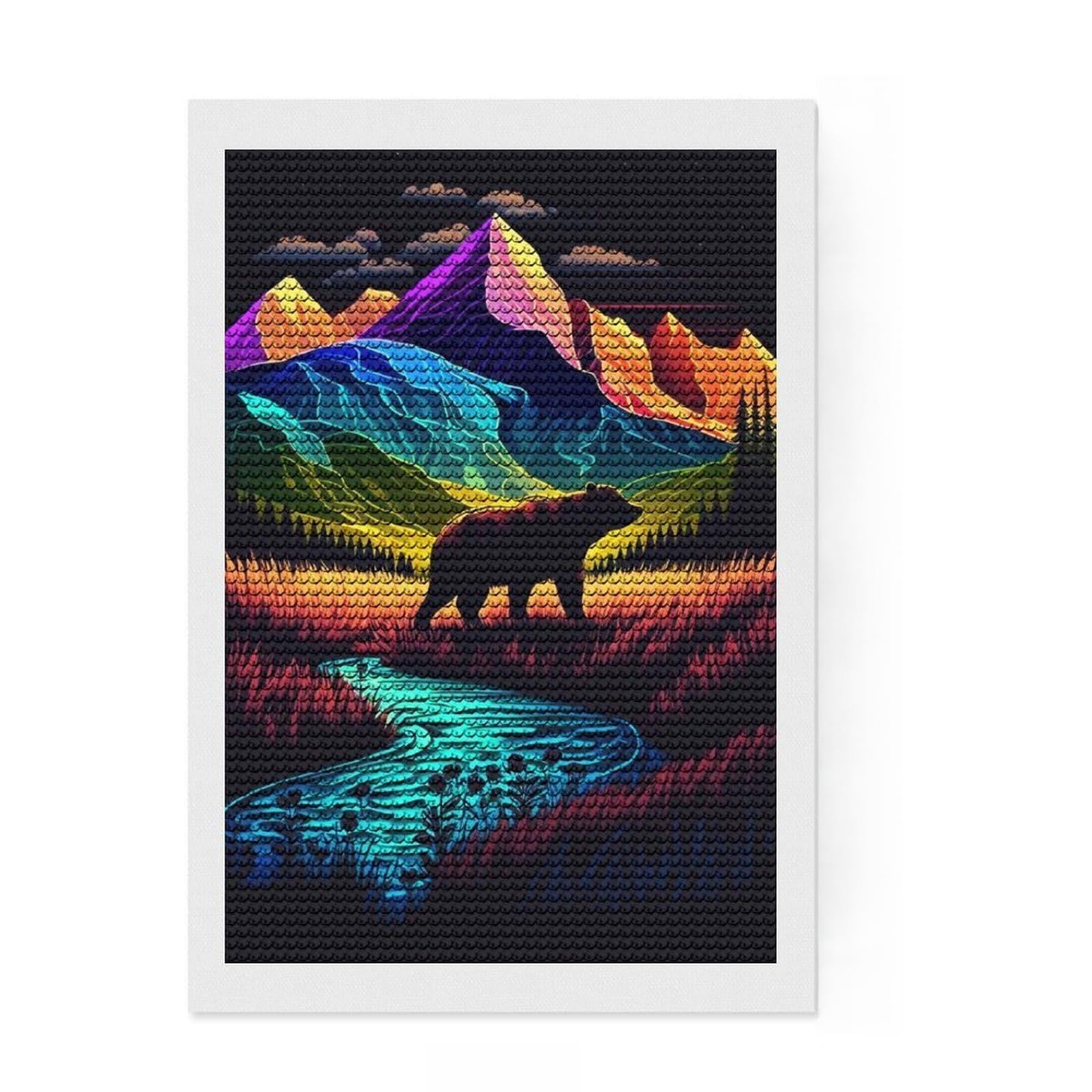 Junmoney Colorful in Forest DIY Diamond Art Canvas Kit 8"x12", for Teens, Neat Printed Canvas, Thoughtful Handmade Gift, Cosy Home Accent