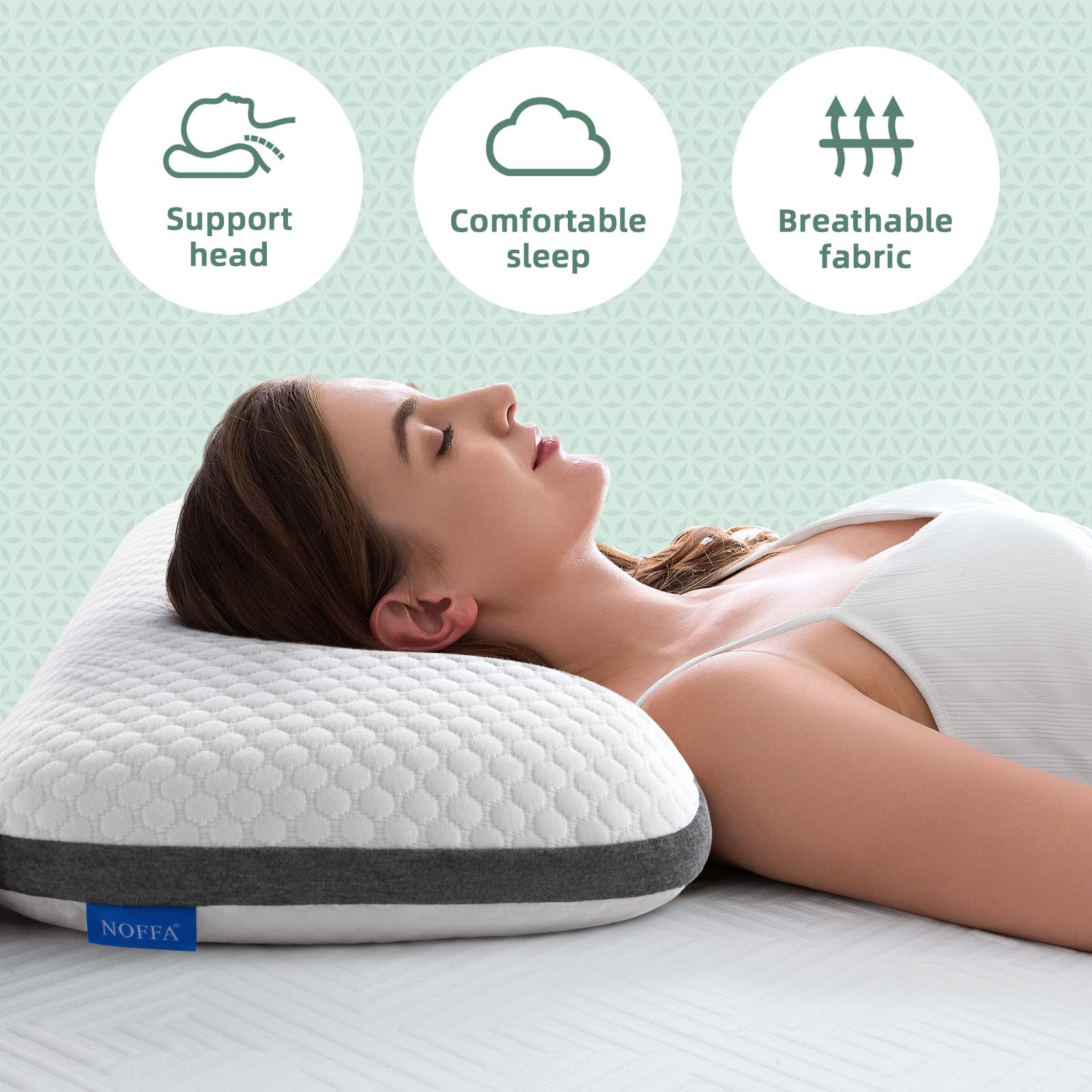 NOFFA Firm Pillow for Side Sleepers, Firm Memory Foam Pillow Small, Flat Hard Pillow Supportive for Side/ Back Sleeping, CertiPUR-US Certified