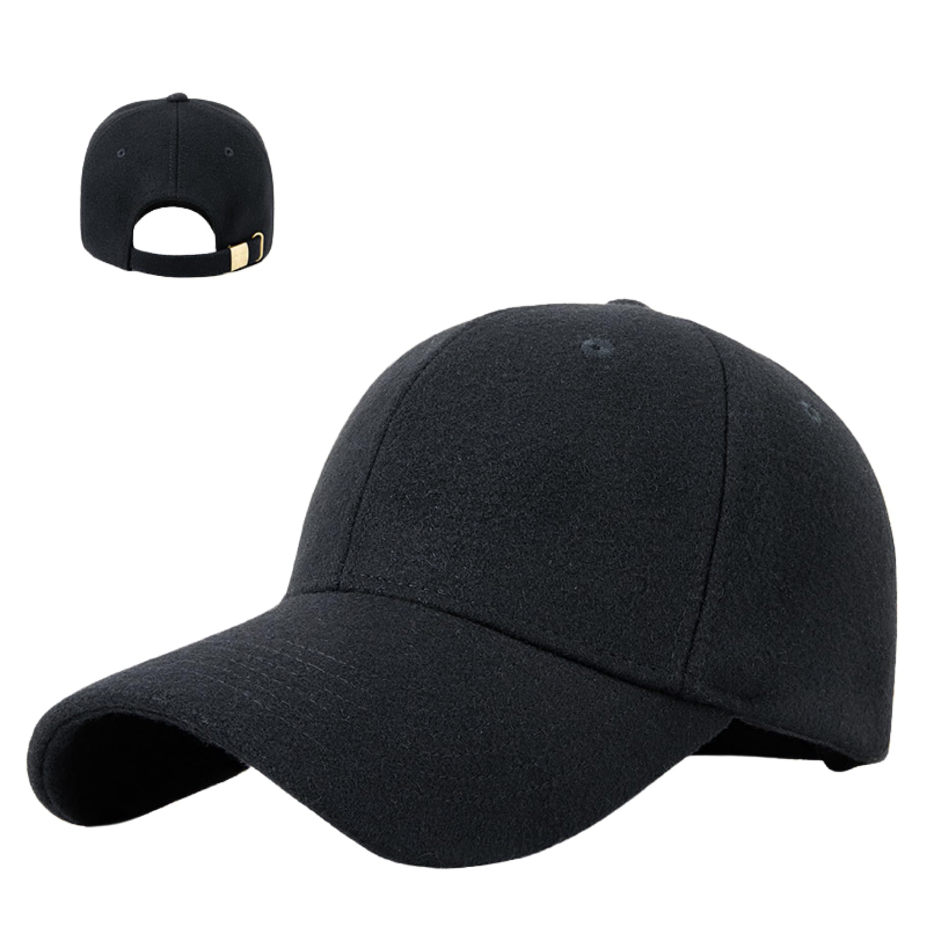 W&C Men's Cap, Large Size, Brim, Deep, Wool, Felt, Adjustable Size, Lightweight, Autumn, Winter, Solid, Simple, Unisex, Stylish, Gift, Outdoor, Casual, Cold Protection, Moisture Absorption, X-Large Black