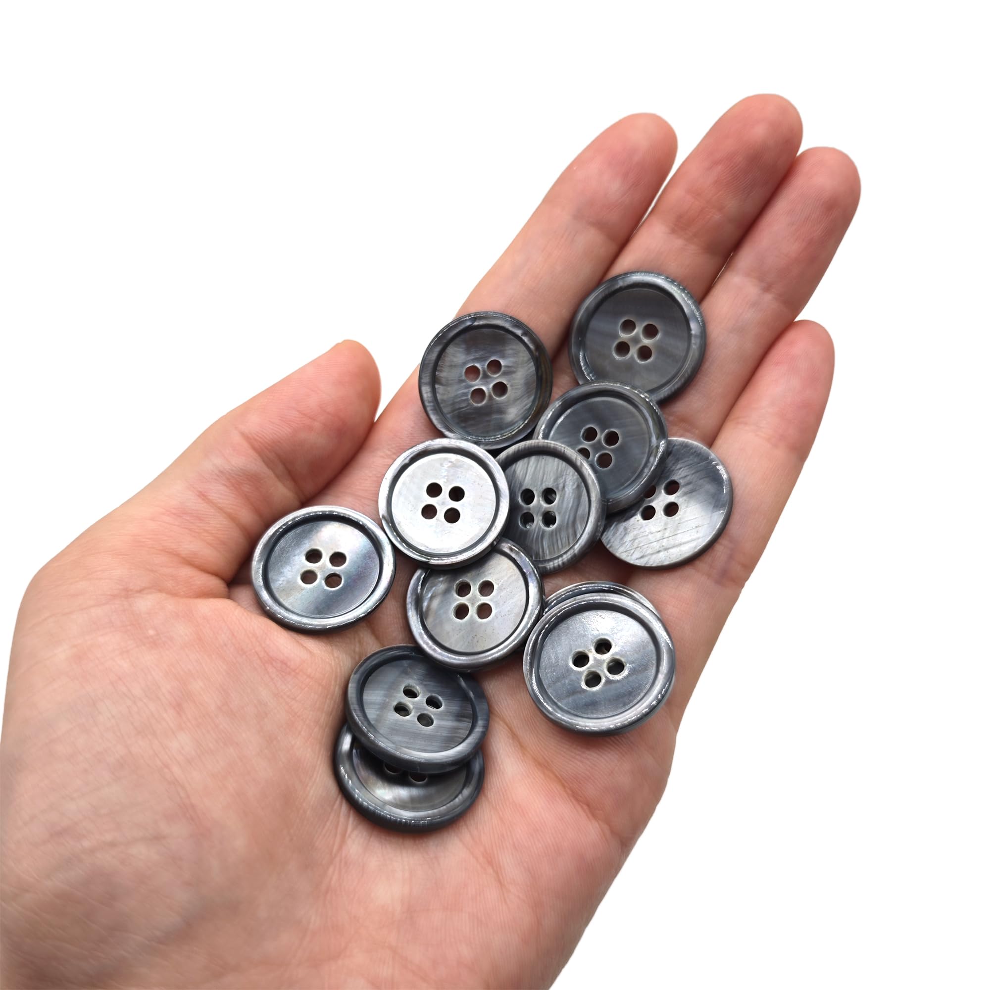 15 botones pequeños de 5/8 pulgadas de color gris ahumado de concha de nácar | Botones de repuesto de costura natural a granel para costura, manualidades, decoración de ropa (15 mm)