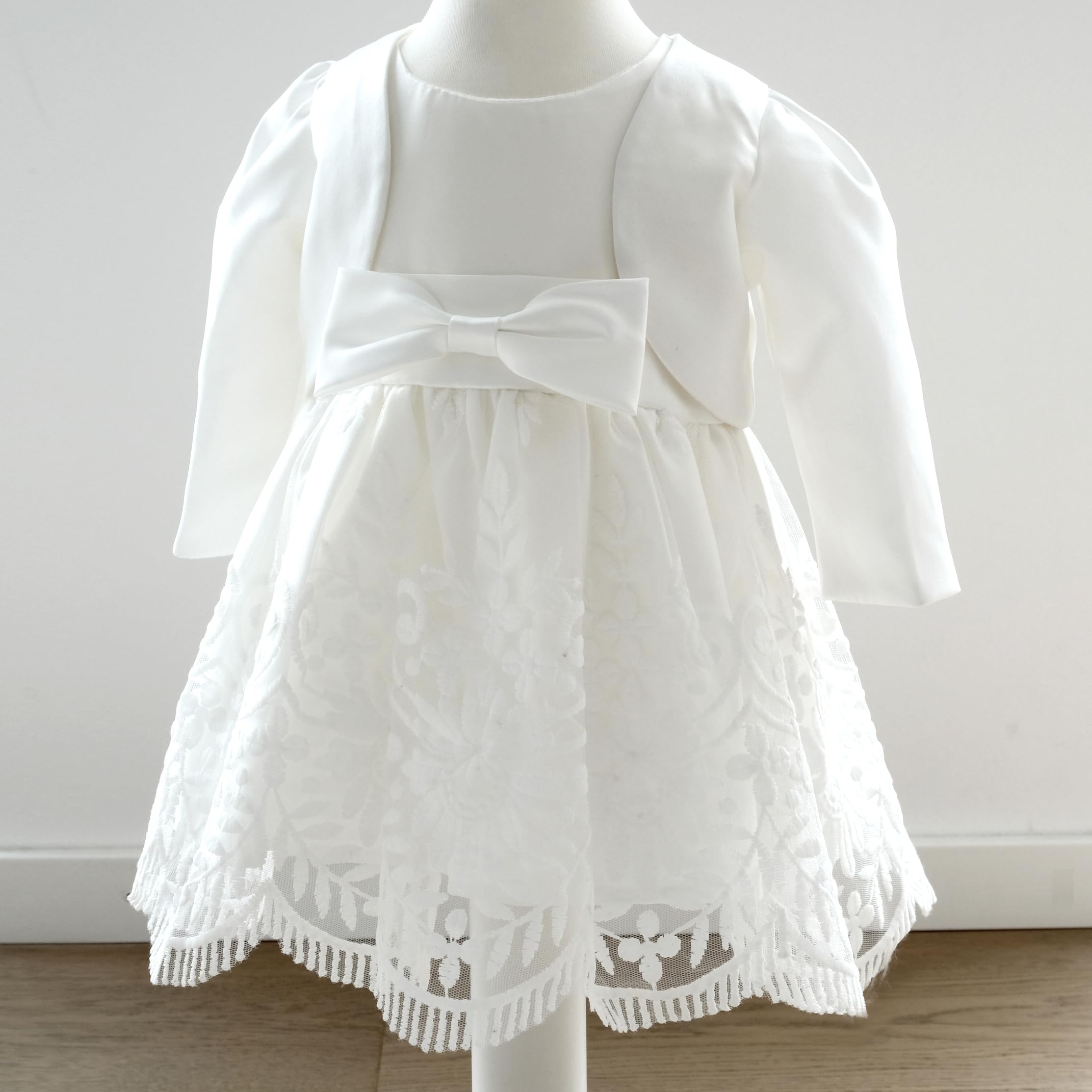 Taufkleid mit Bolero Seiden Satin Baby Mädchen Blumenmädchen Kleid M35