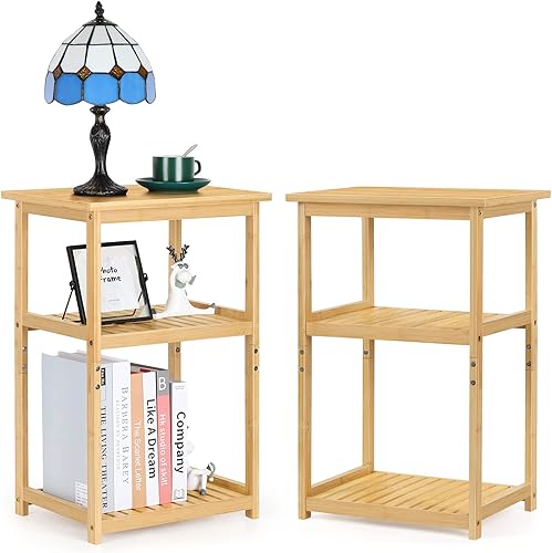 Miniatura 9 de smusei Juego de 2 mesas auxiliares, sala de estar para espacios pequeños, mesita de noche de granja para dormitorio, habitación de invitados,