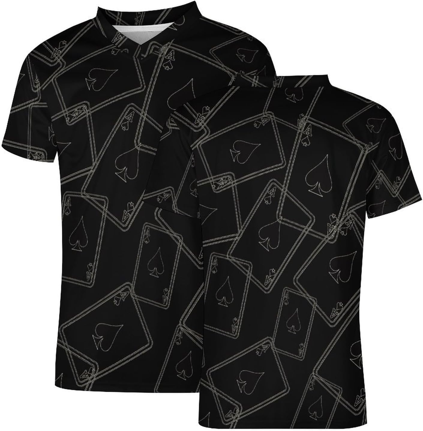 Poker Playing Card Men's Running Shirts V Neck Short Sleeve T Shirt Football Jersey Sport Tops 6X-Large