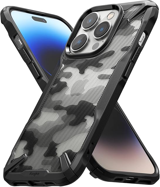 Ringke Fusion-X Case Compatible with iPhone 14 Pro Max 6.7-Inch, Camoflauge Design Hard Back Heavy Duty Shockproof Advanced Protective TPU Bumper Phone Cover - Camo Black