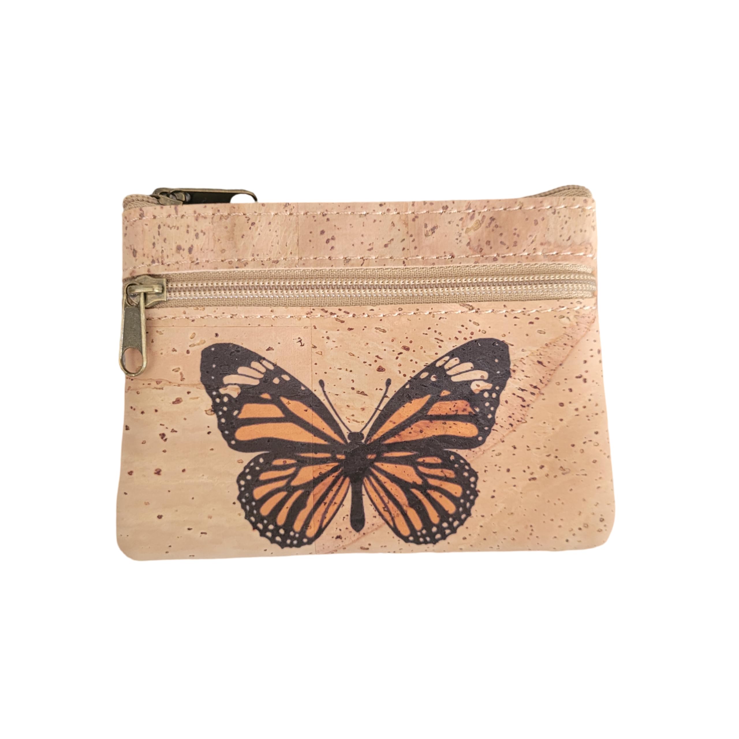 Cork mini wallet pouch Butterfly print coin purse vegan wallet Eco Friendly Sustainable gift Lightweight Durable Waterproof
