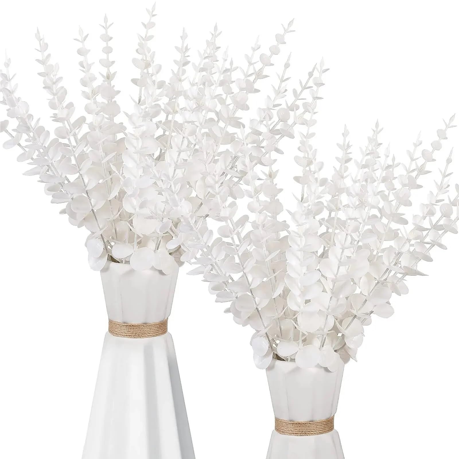 TGDGFKIAS Artificial Pine Branches, Xmas Glitter Artificial Pine Needles & Euc. Leaves 50 Pack Multicolor Home Wedding Decor(Wit)