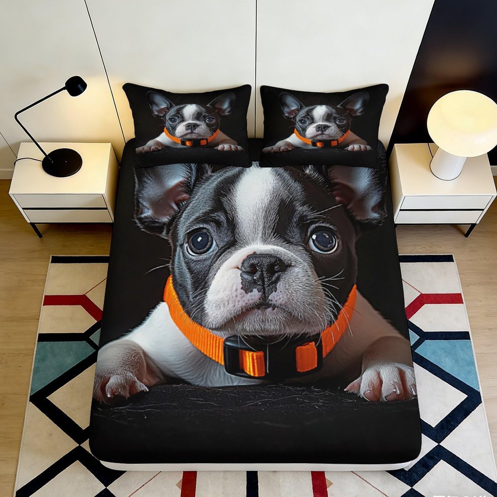 3D Printed French Bulldog Fitted Sheet Microfiber Soft Decorative Dog Bed Cover for Bedroom Dorm Protection Decor 90x200x25cm