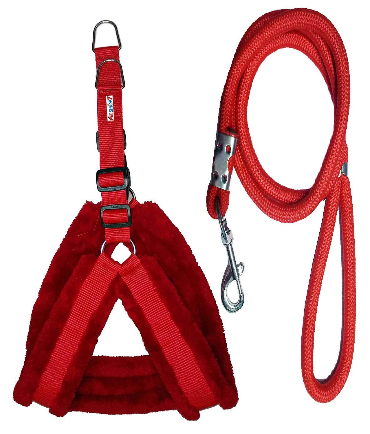 Petshop7 Nylon Dog Harness & Leash Rope Set with Fur 0.75 inch Small - (Chest Size - 23-28) (Red) (B07RDVYFZX) Amazon Price History, Amazon Price Tracker