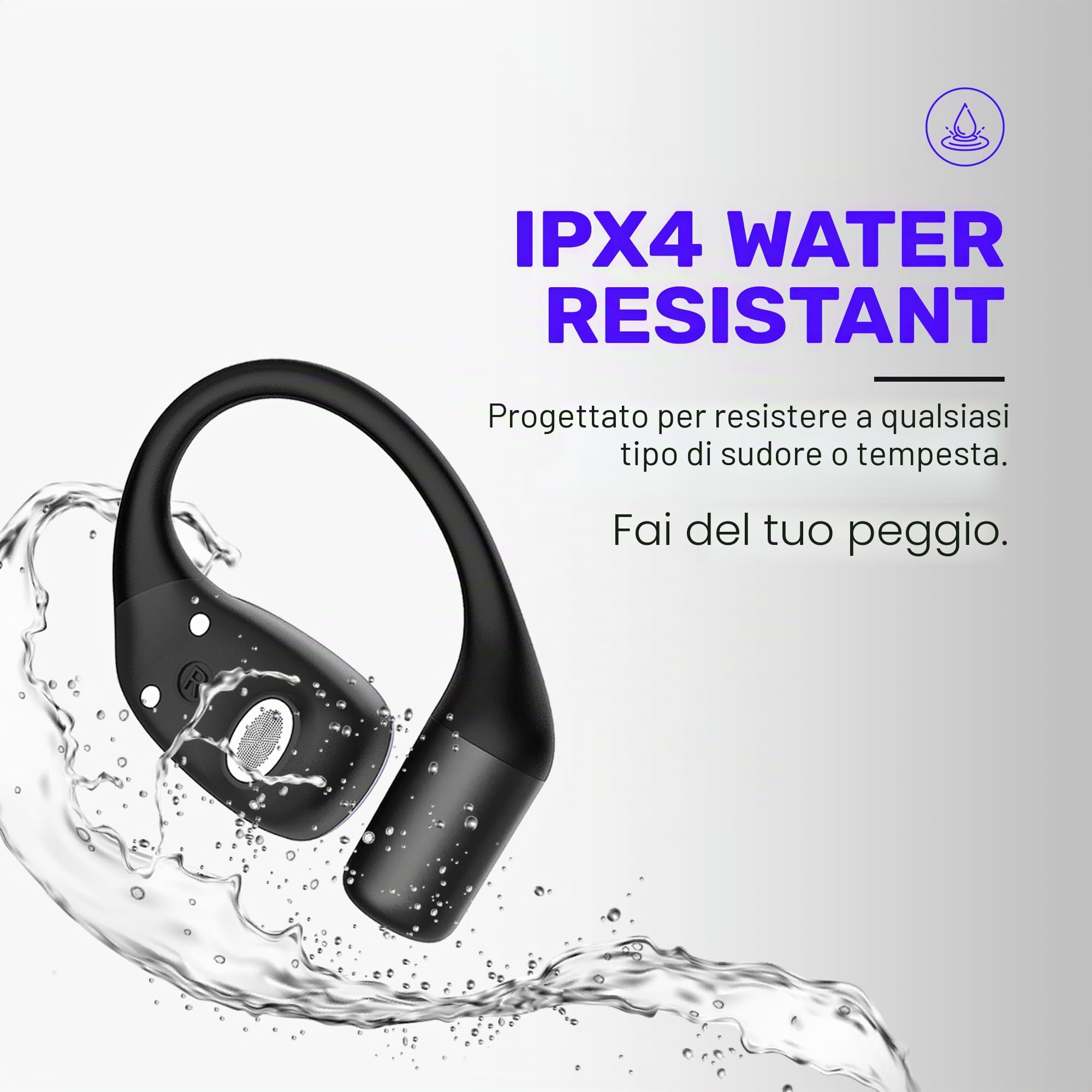 Raycon Essential Open Earbuds – True Wireless Open Ear Bluetooth 6.0 Cuffie, Ultra-Leggero, Comfort Hook Design, IPX5 Resistente all'acqua, 36 ore di durata della batteria (viola)