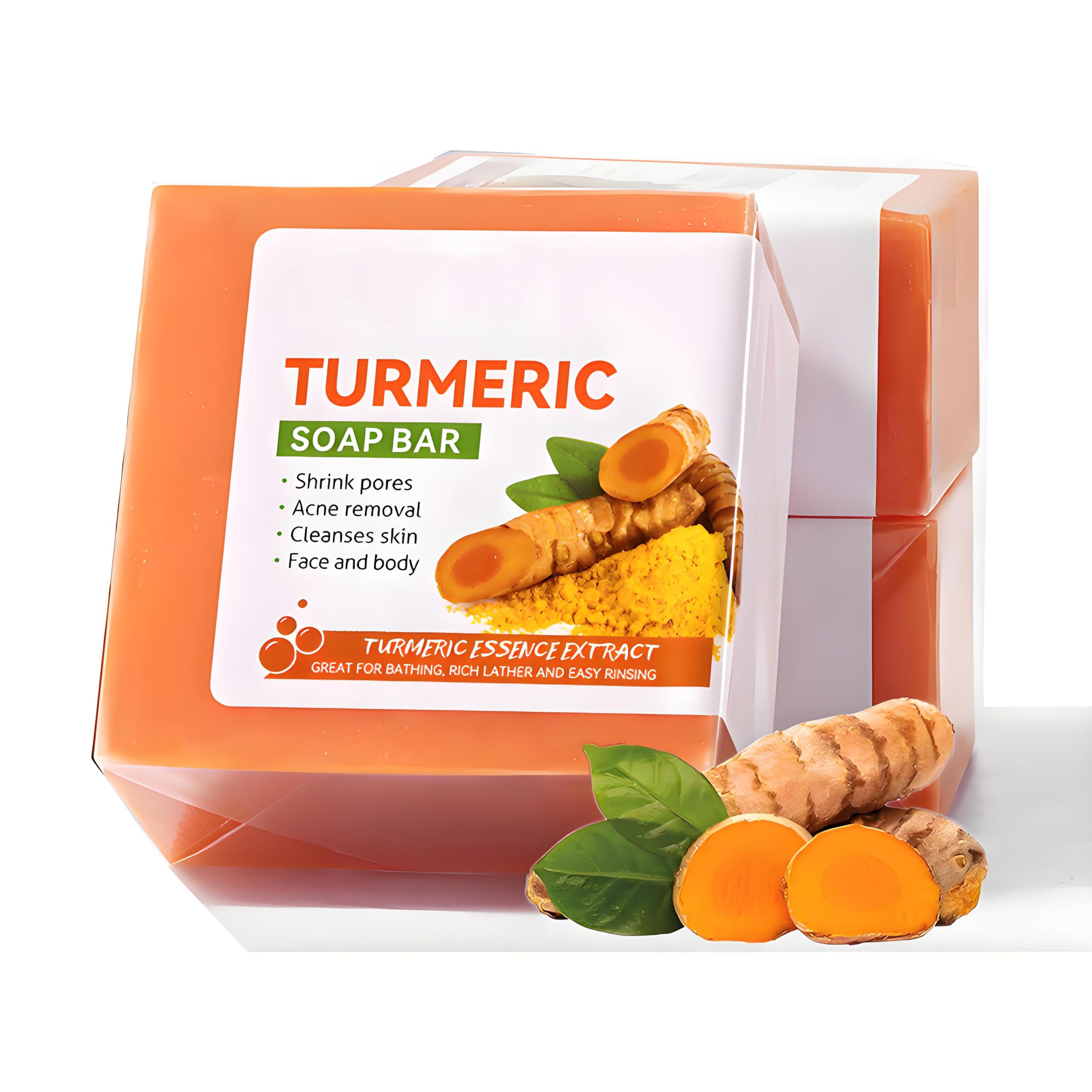 Natural Turmeric Soap,Pure Turmeric Handmade Soap Bar For Face & Body,Corrector Remove Acne Blackheads Dark Spot,Moisturizing Erase Fine Lines,Firming,Friendly Vegan&Cruelty Free Gentle (Type 0)